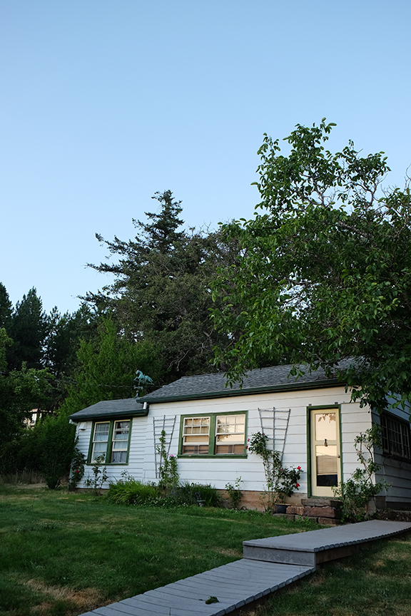 sun setting on the studio at the orchard