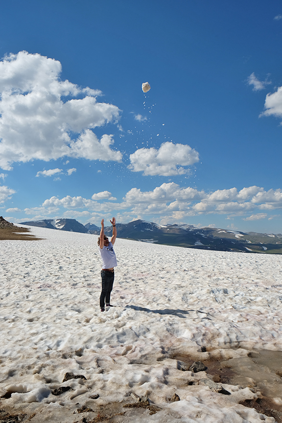 making snowballs at the summit