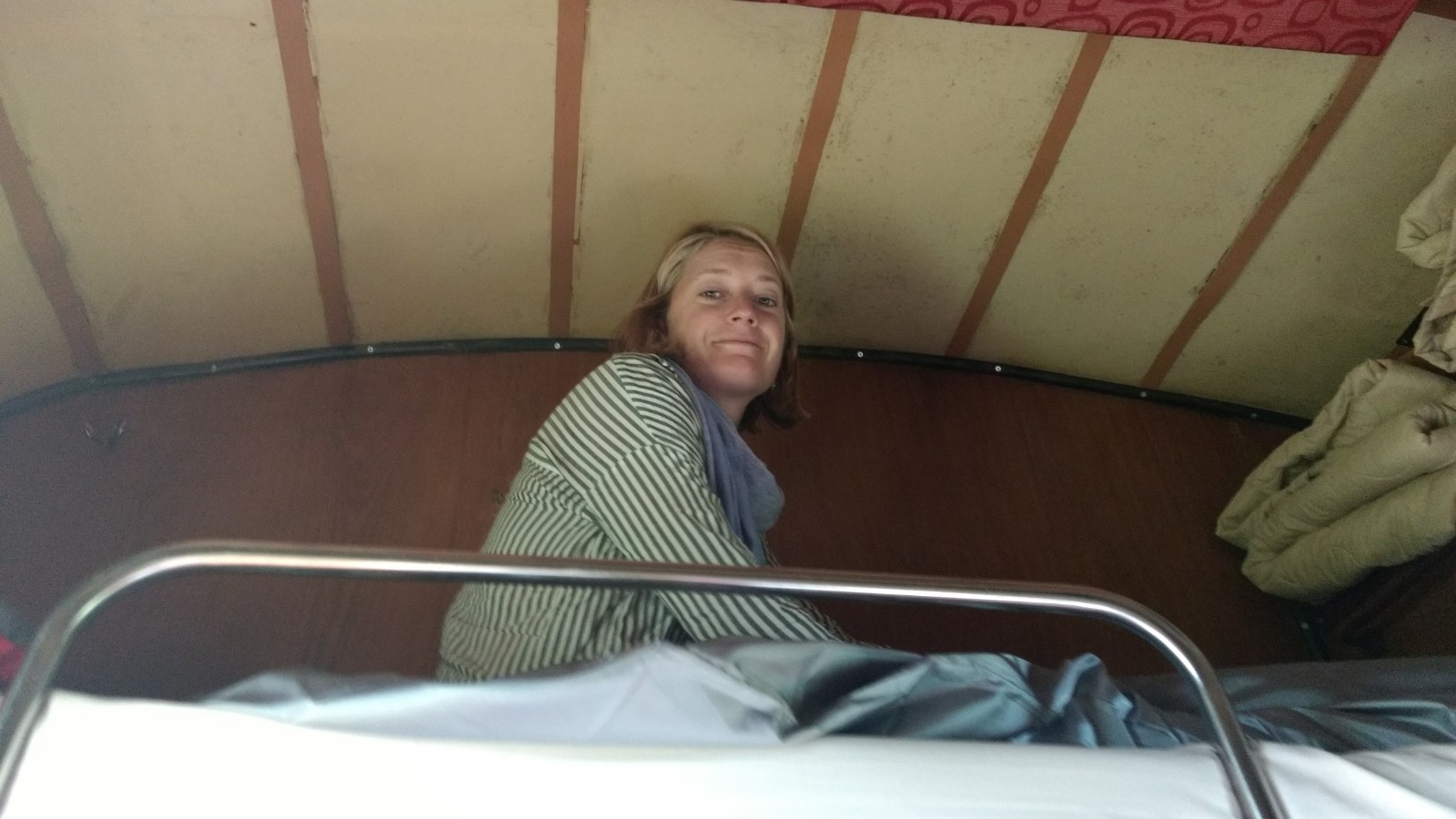In the four berth sleeper car.