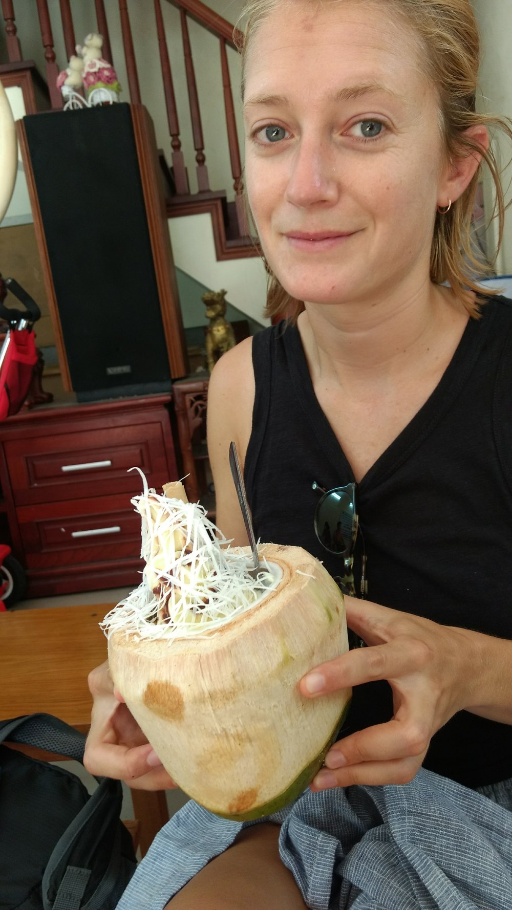 Coconut ice cream in a coconut at 29 Hang Than 