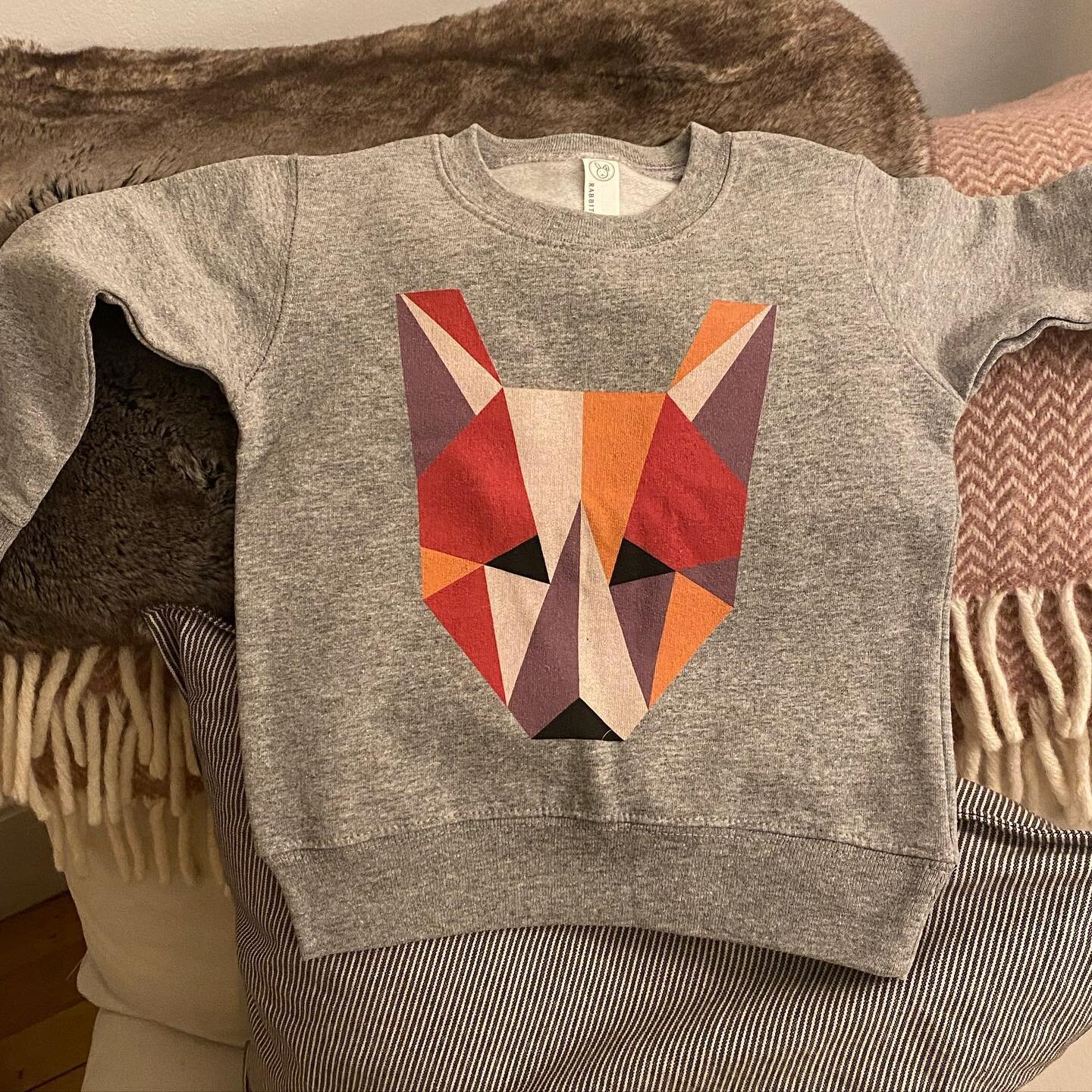 #foxface sweatshirt for Roman who is 18months old. This is a one off, but making me think about a children&rsquo;s line. #treibdesign #graphicdesign #childrensclothing