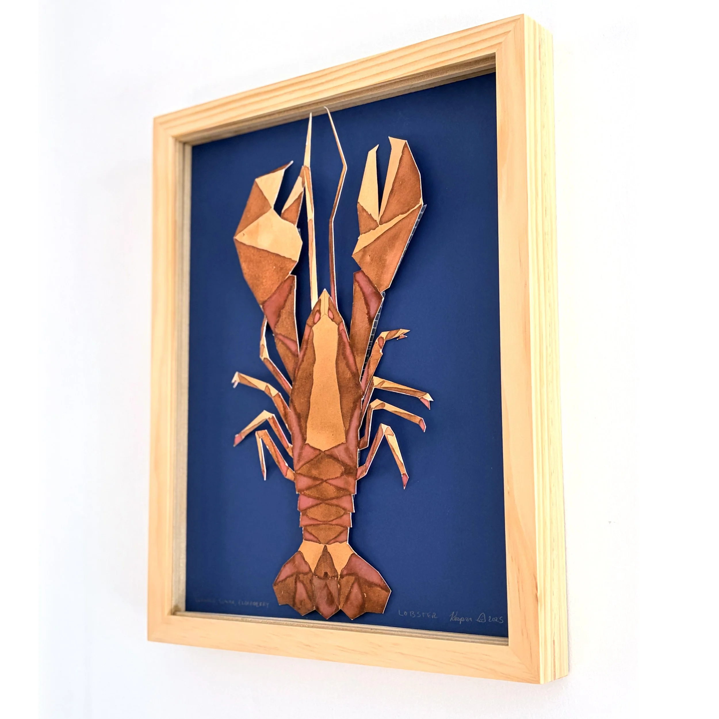  Title:  Lobster   Artist: Kaspar Heinrici  Size: 14 x 11in.  Medium: Cosmo, Sumac and Elderberry on cold press rag mounted on colored mat  Price: $300 