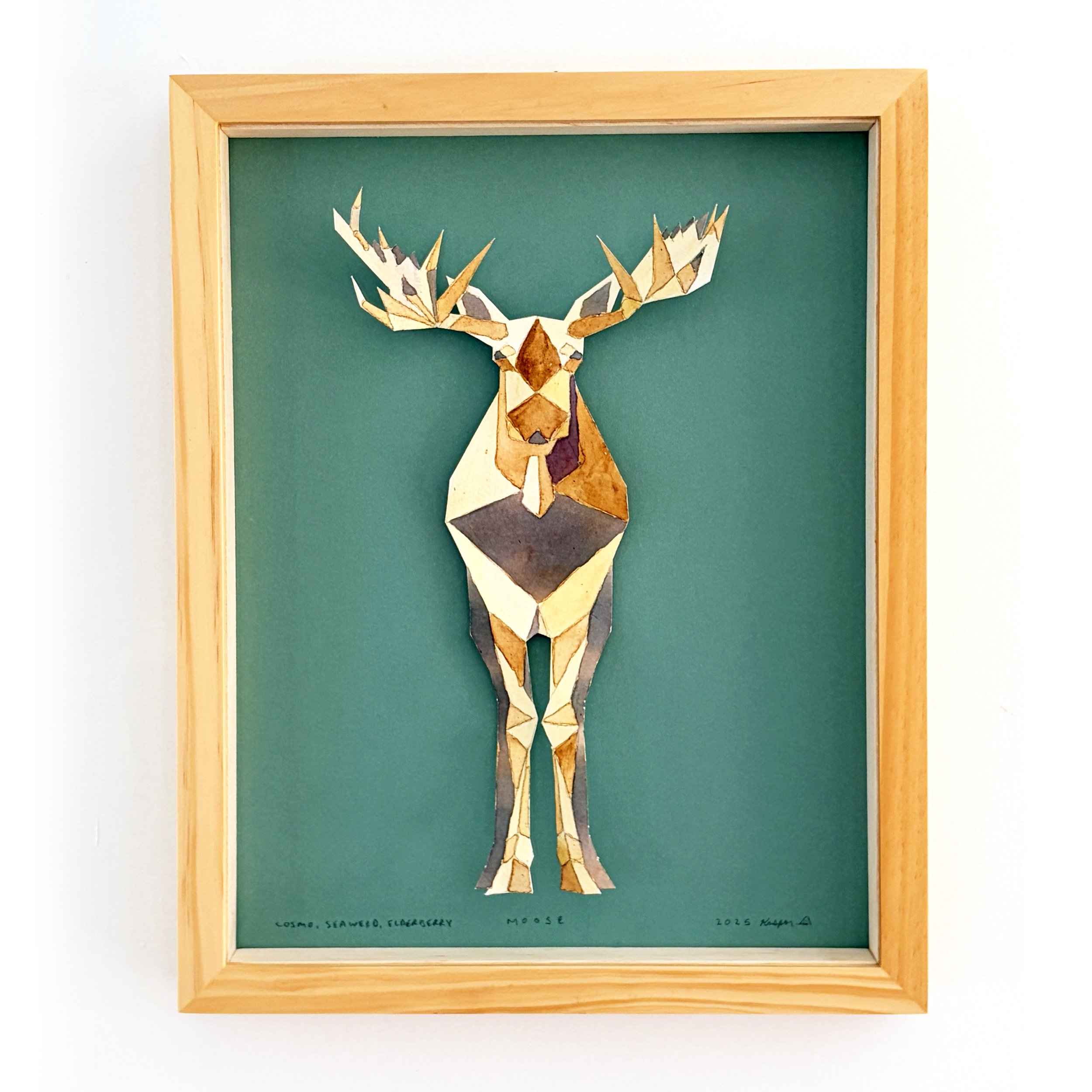  Title:  Moose   Artist: Kaspar Heinrici  Size: 14 x 11in.  Medium: Cosmo, seaweed and elderberry on cold press rag mounted on colored mat  Price: $300 