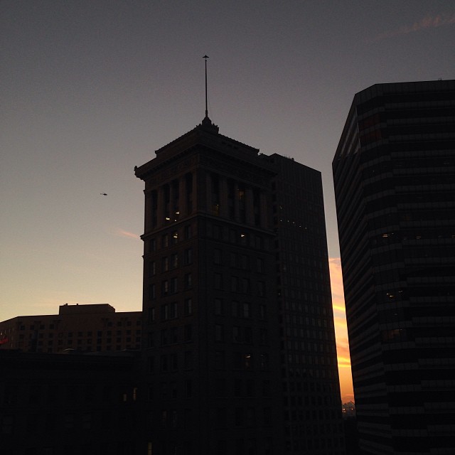 Helicopters begin to circle as night falls over #oakland. Day 2 of #ferguson protests presumed to be in the works. #2milesoftelegraph