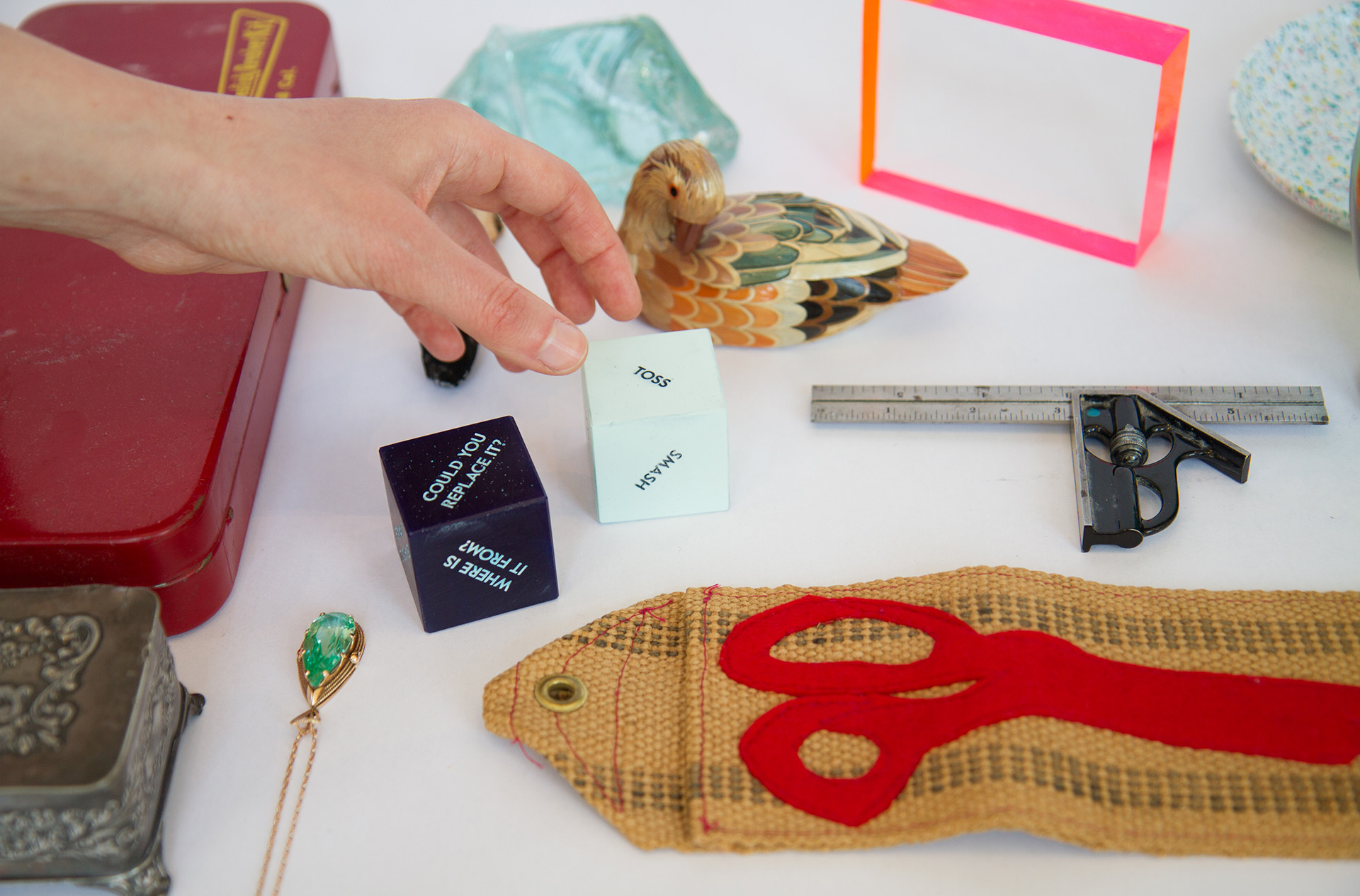 Early on she created a set of Decision Dice, which pairs both a question and an answer together that one might not think of on their own. This challenges the user to think about their things in a new light.
