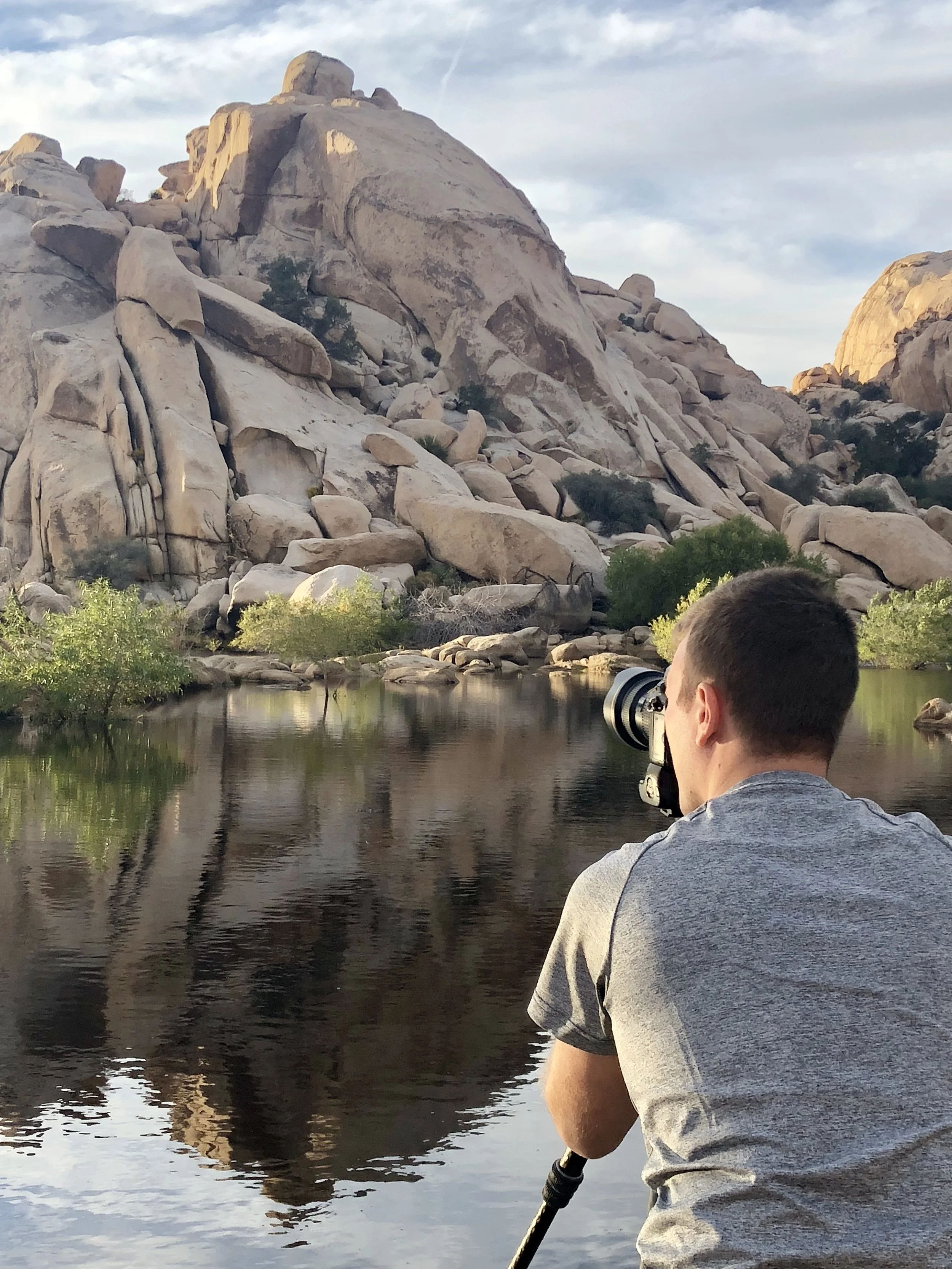 Behind the scenes with my trusty Gitzo Mountaineer tripod photographing Barker Dam.