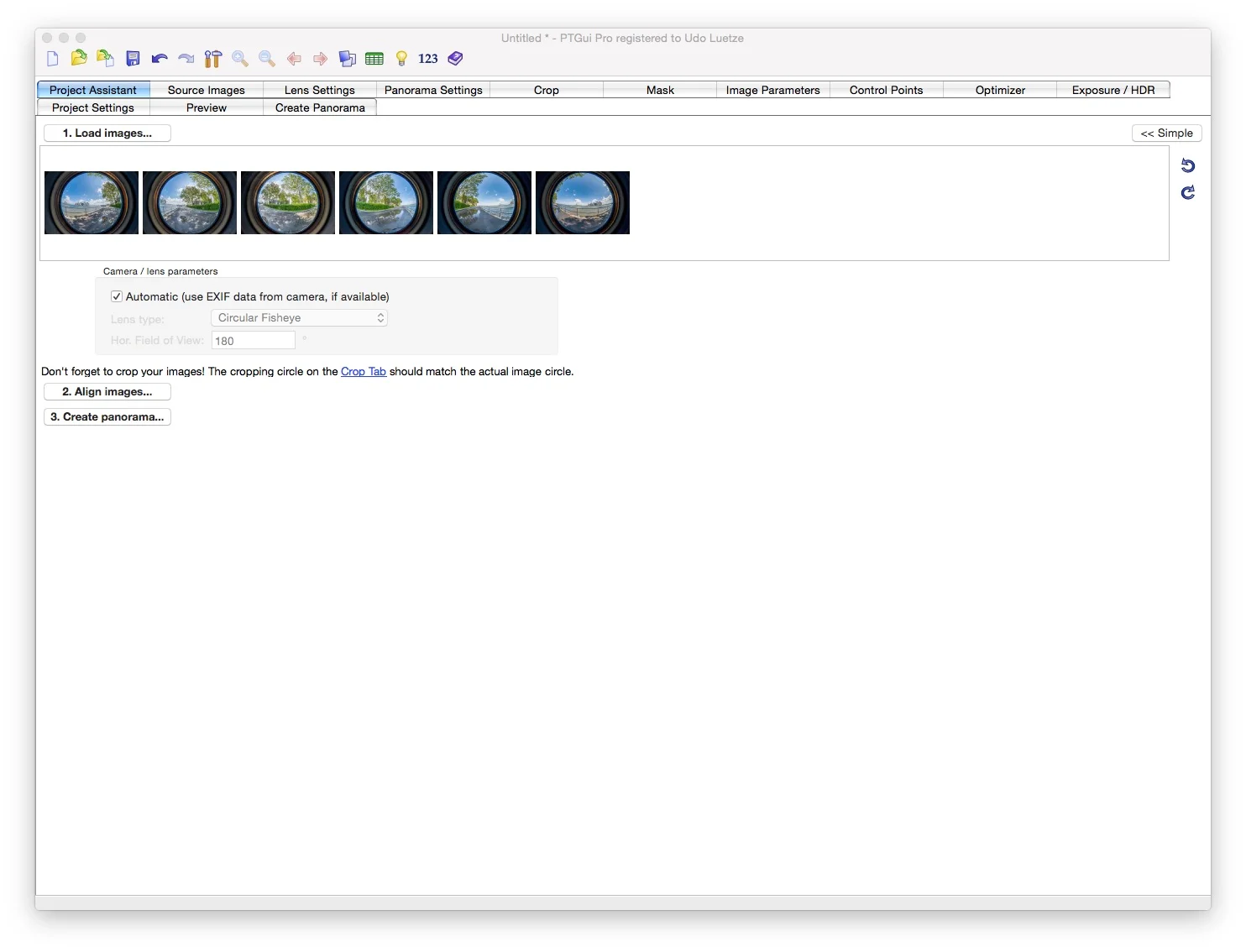 Pictures are ready for alignment in PTGui. Click to enlarge