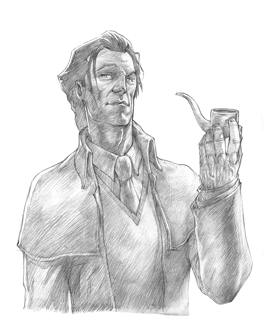 A nice penciled headshot of Sherlock Holmes.