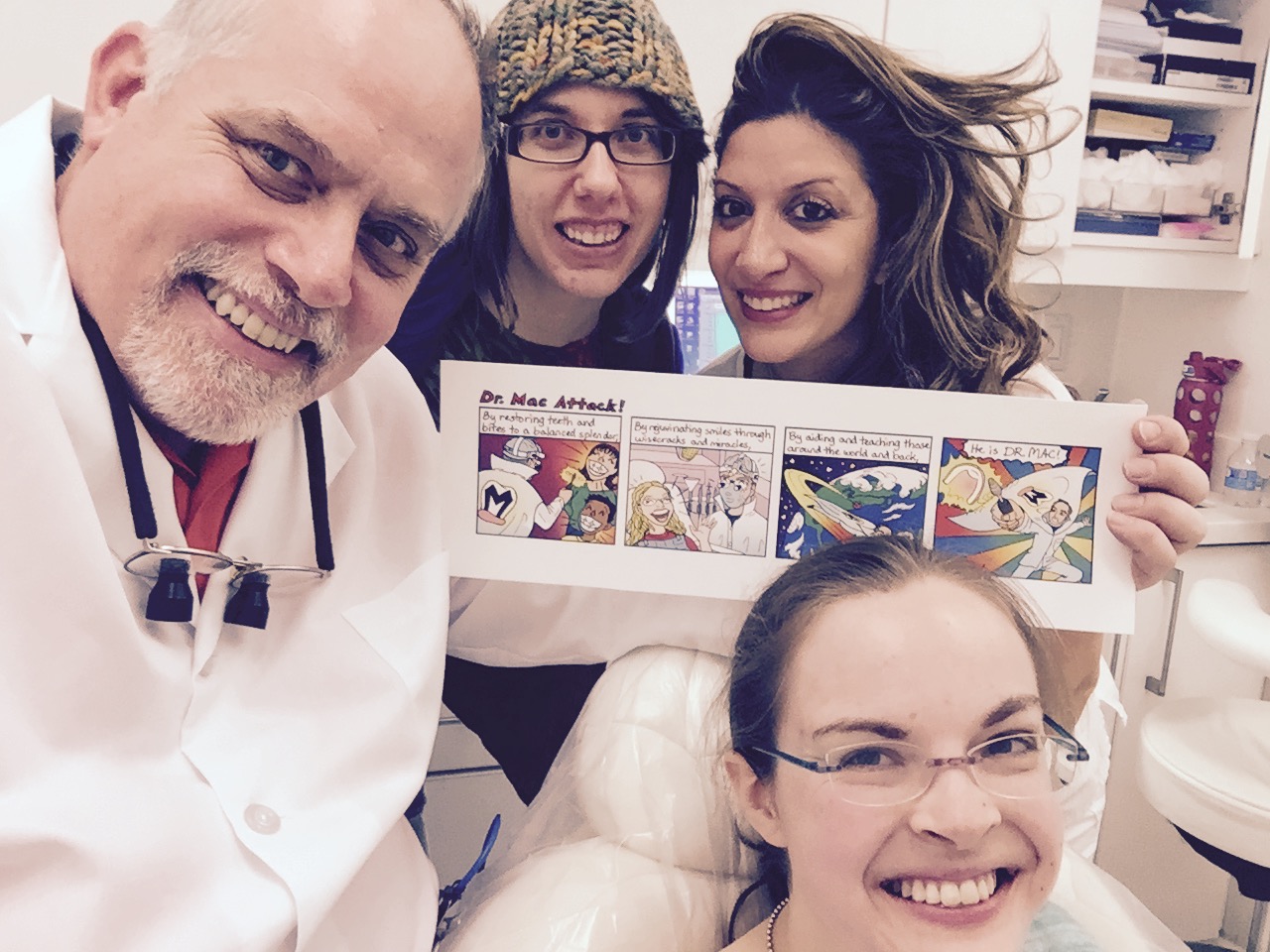 Left to right: Dr. Mac, Mindy Indy, dentist's assistant, Susie. 
