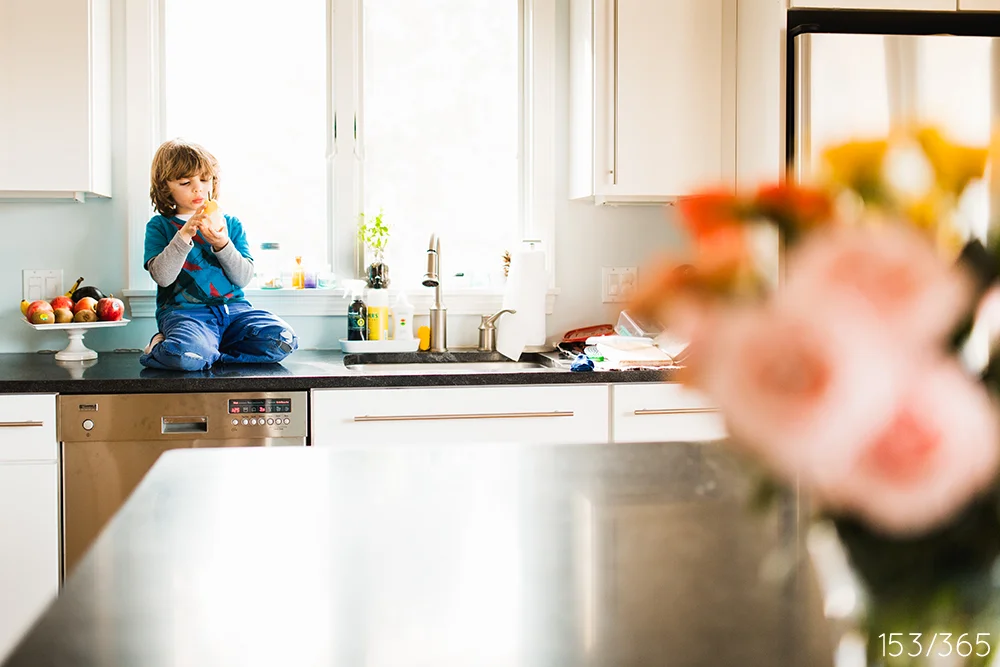 After washing your pear, you dug right in while sitting on the counter. 