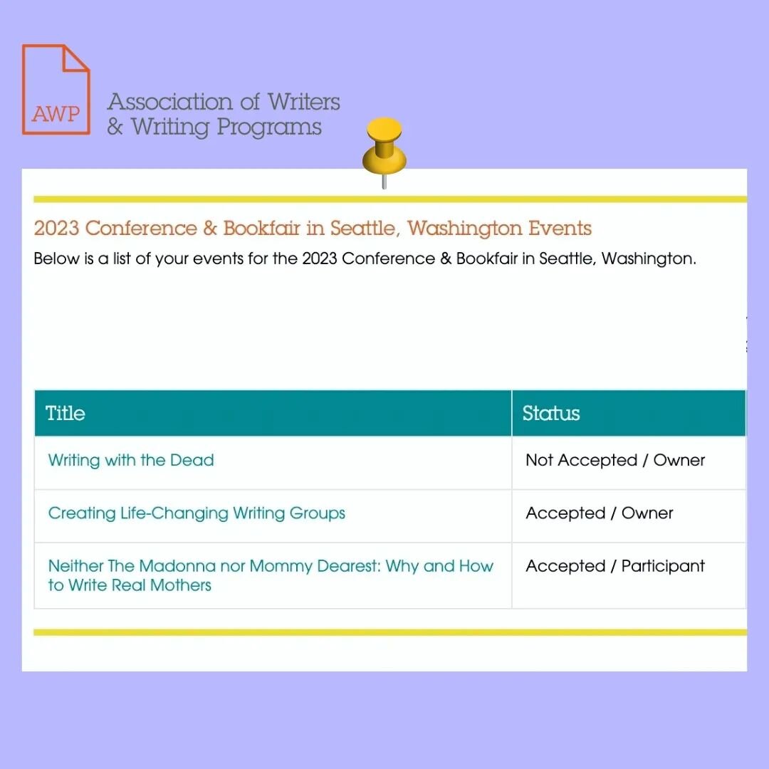 By some stroke of luck, two of the three panels I was connected with were accepted for AWP 2023🎉 By some other stroke of luck, it looks like I have a scheduling conflict and won&rsquo;t be able to attend😭 We hope to resurrect our Writing with the D