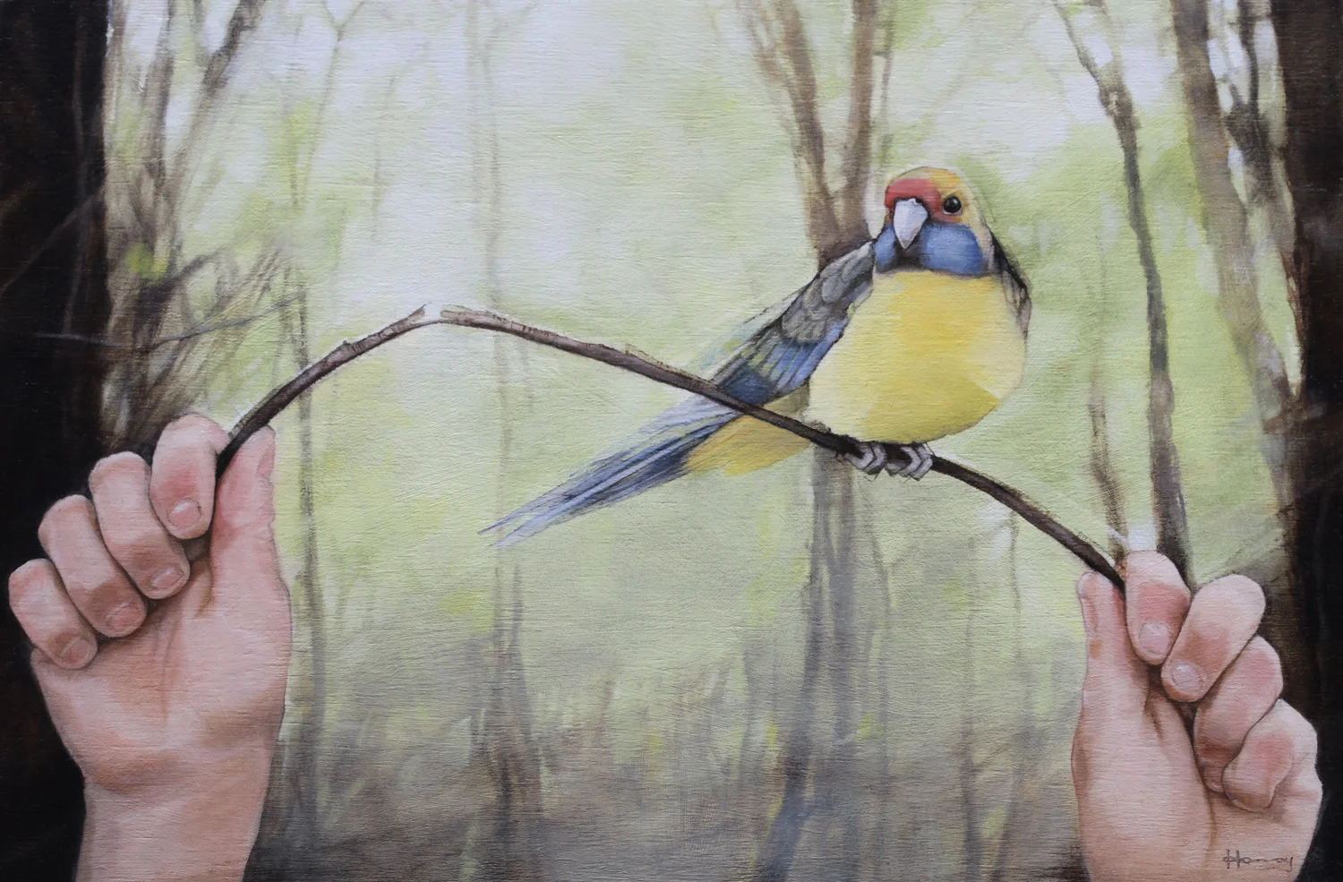 'Two hands' - oil on timber panel