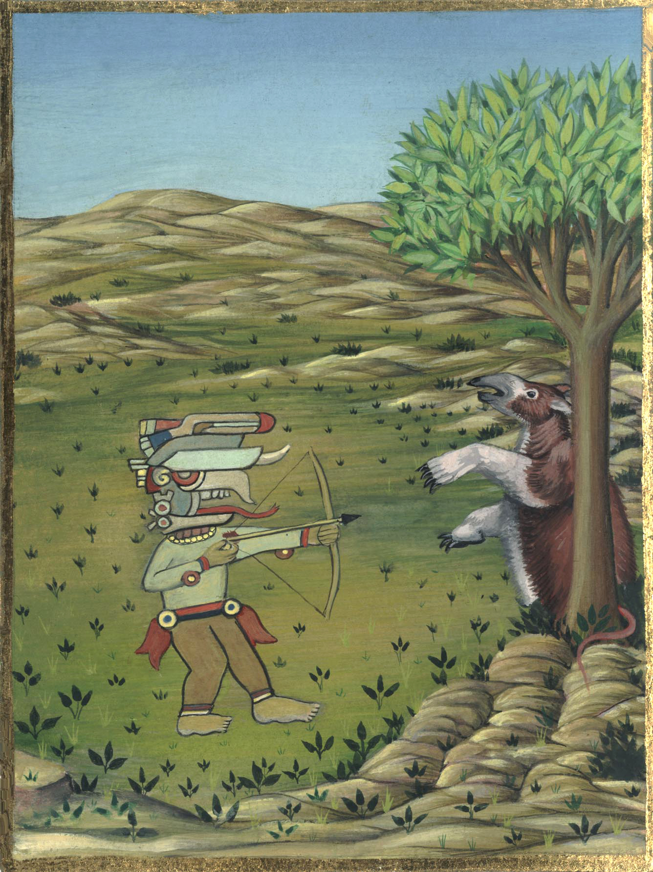 Aztec Hunter 2007 gouache on paper 6 x 4.5 inches
