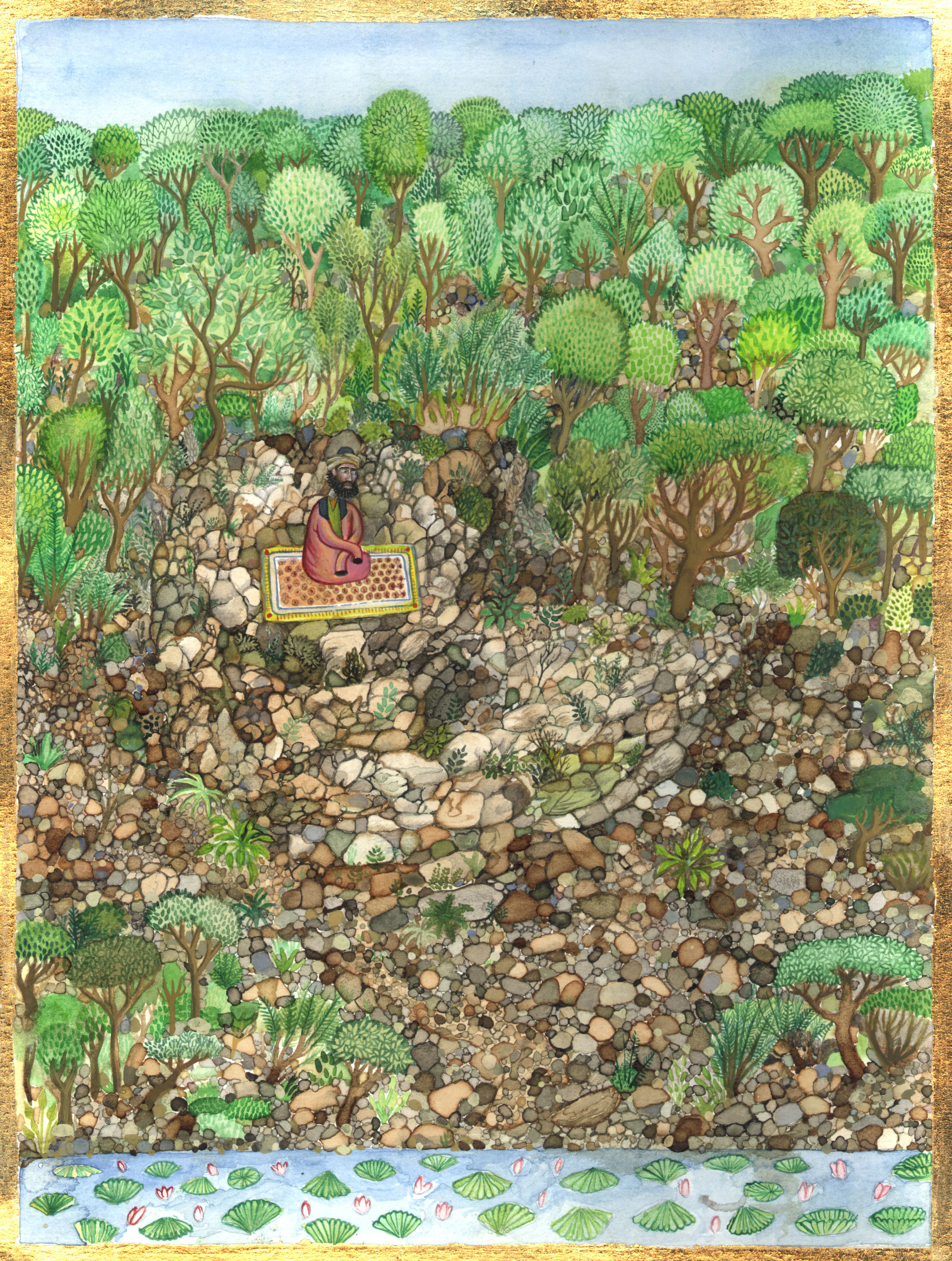 Meditator 2006 coffee and watercolor on paper 12 x 9 inches