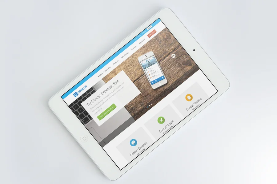 Concur homepage concept to run as a test against the current homepage. A refreshed clean, open, modular design was accomplished here with clean lines and a intuitive hierarchy of information.