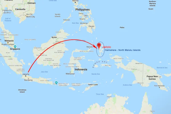 The route: I flew from Auckland to Brisbane (3.30hrs) to Jakarta (8hrs) to Ternate (4hrs), then took a speedboat ride (2hrs) to reach Jailolo.