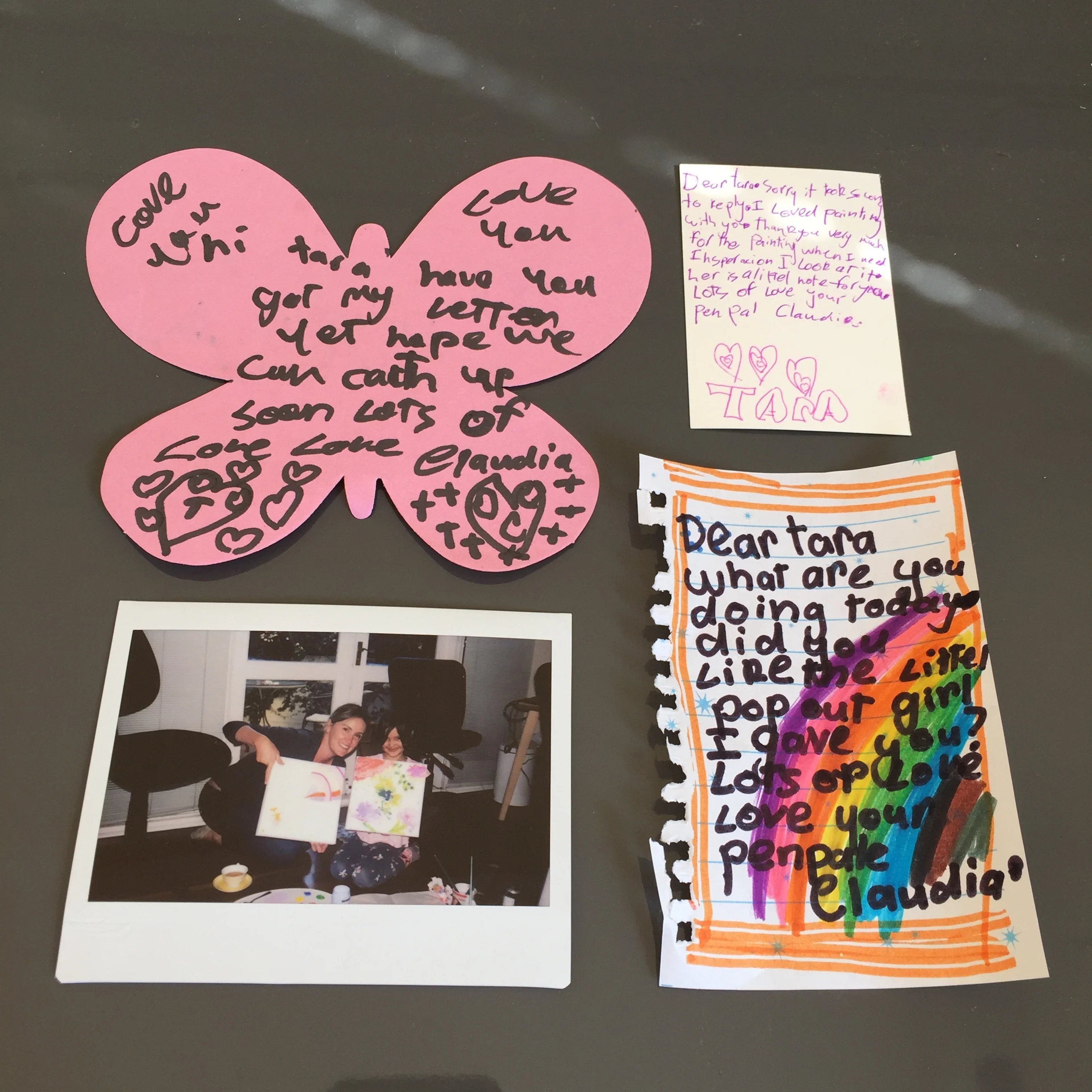 A sample of my handwritten treasures from 7 year old neighbour and pen pal, Claudia.