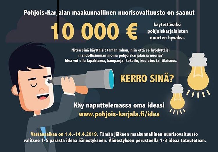 Pohjois-Karjalassa nuorisovaltuusto järjesti ideakilpailun 10 000 euron käyttökohteesta.