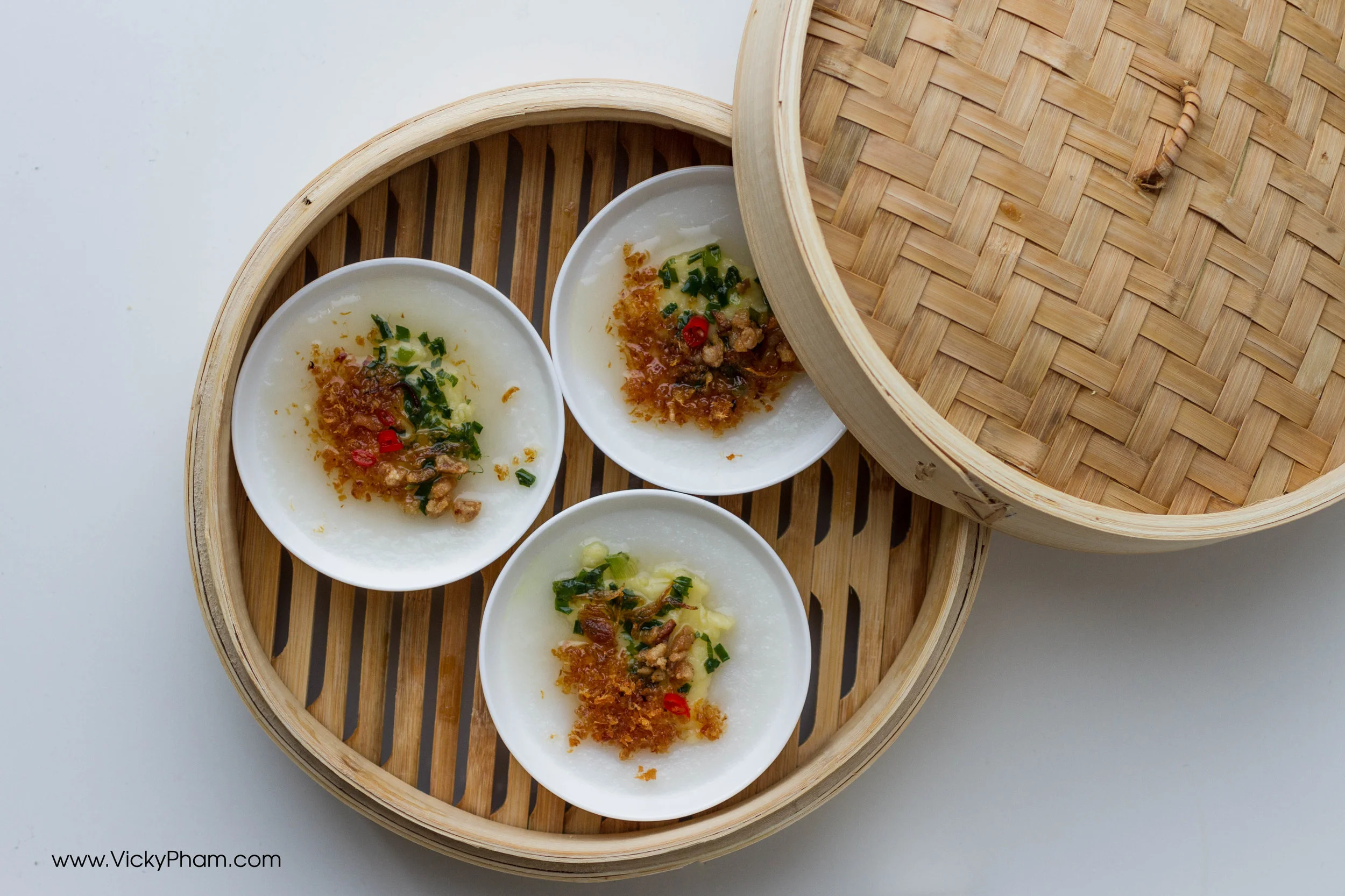 Vietnamese Steamed Savory Rice Cakes with Mung Bean Paste & Dried