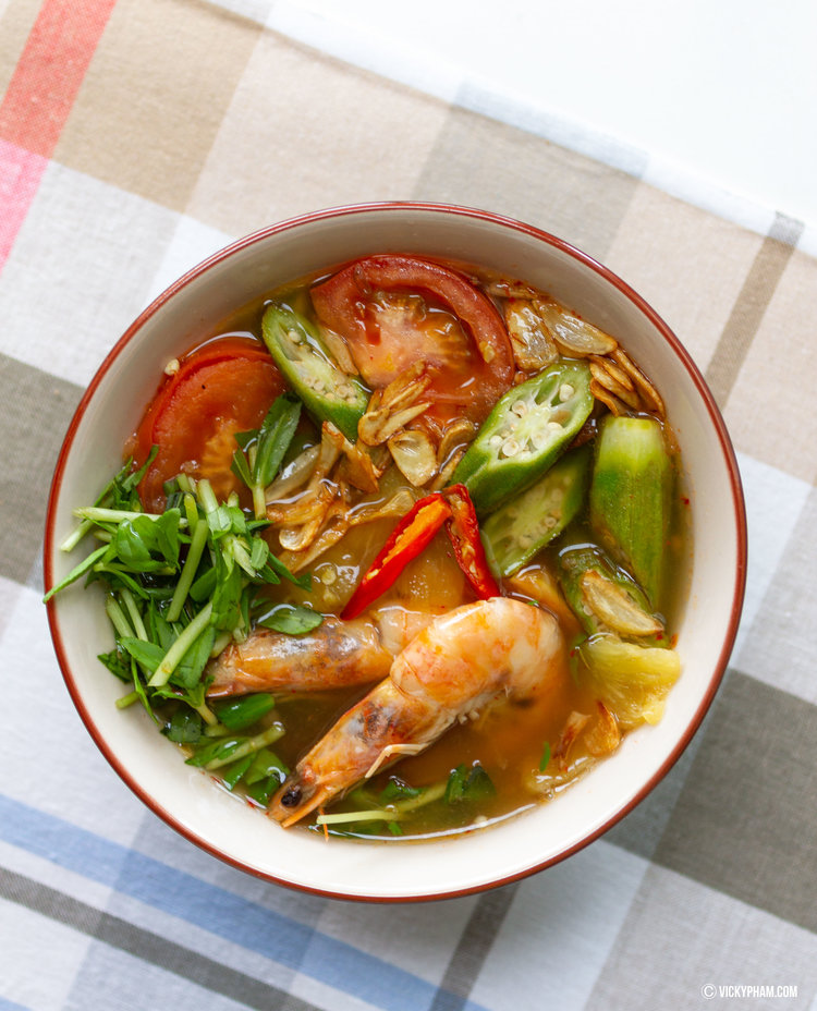 Vietnamese Sweet and Sour Shrimp Soup with Pineapple (Canh Chua Tom Nau Thom)