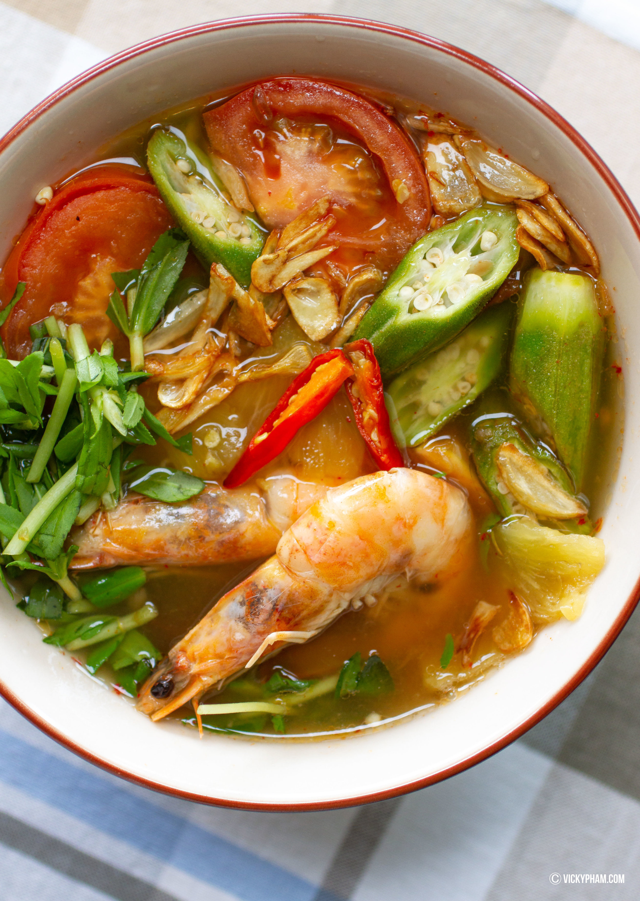 Sweet Sour Shrimp Soup with Pineapple (Canh Chua Tom Nau — Vicky Pham