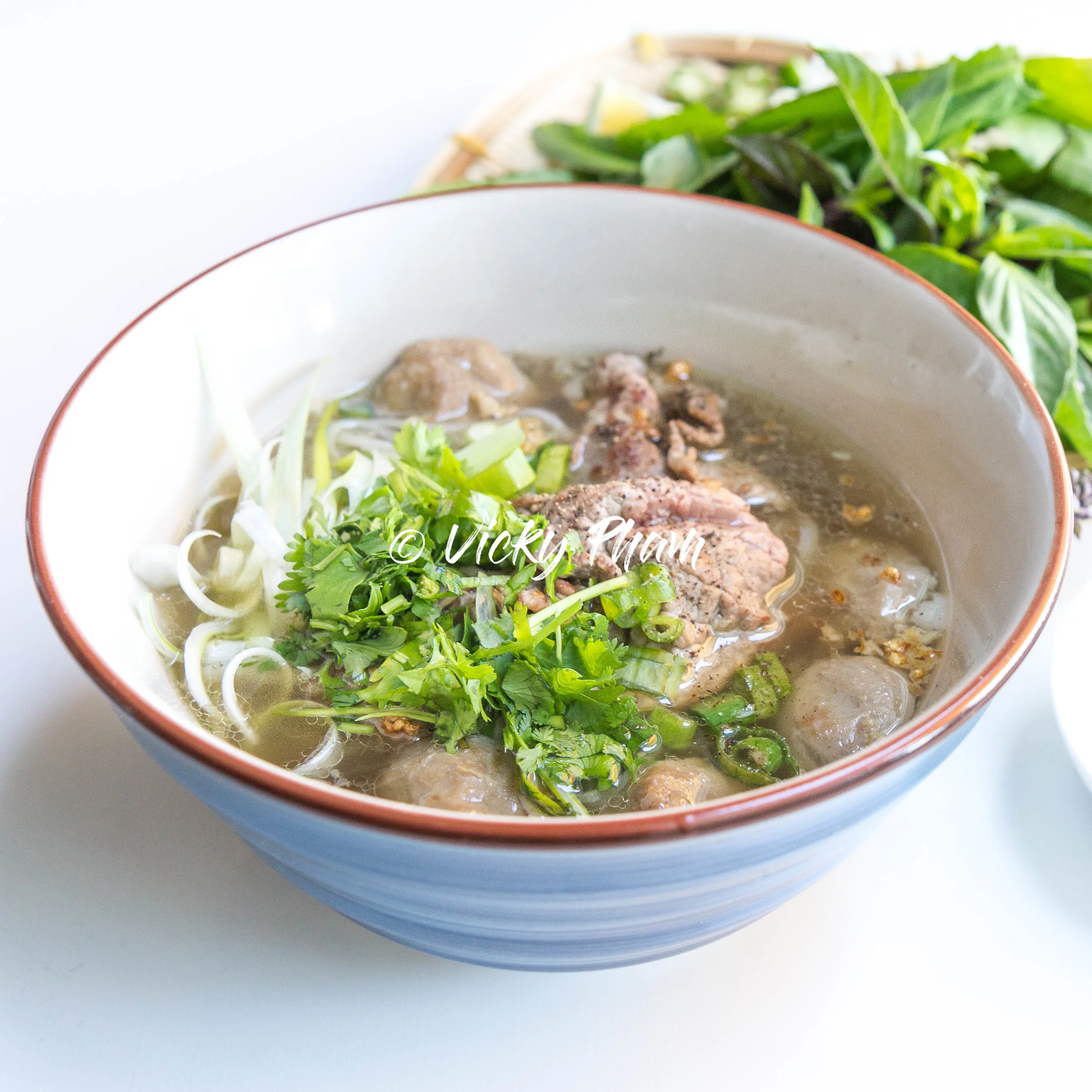HanoiStyle Beef Noodle Soup with WokSeared Steak and Fried Garlic (Pho Tai Lan) — Vicky Pham