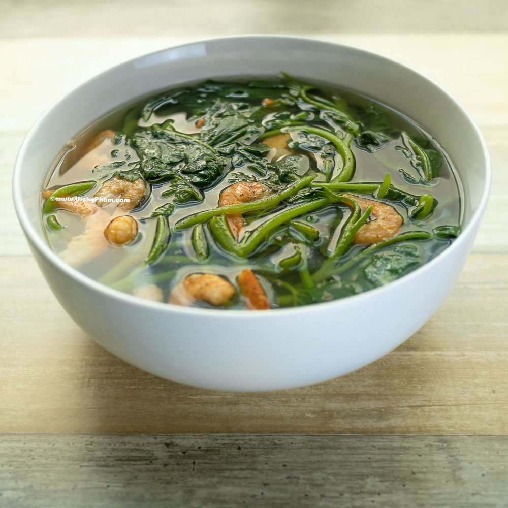 Vietnamese Sweet Potato / Yam Leaves Soup with Dried Shrimp (Canh Rau