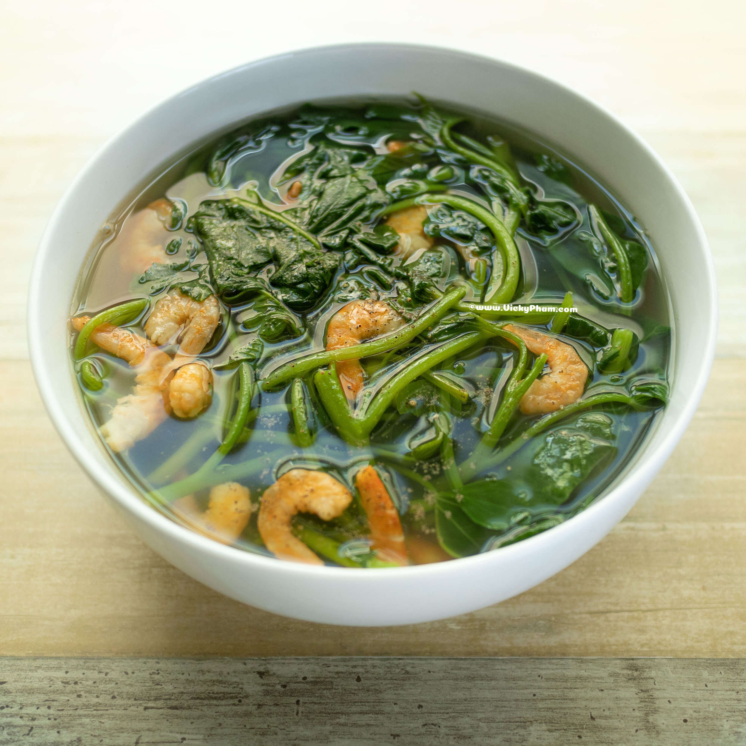 Vietnamese Sweet Potato / Yam Leaves Soup with Dried Shrimp (Canh Rau Khoai Lang Nấu Tôm Khô)