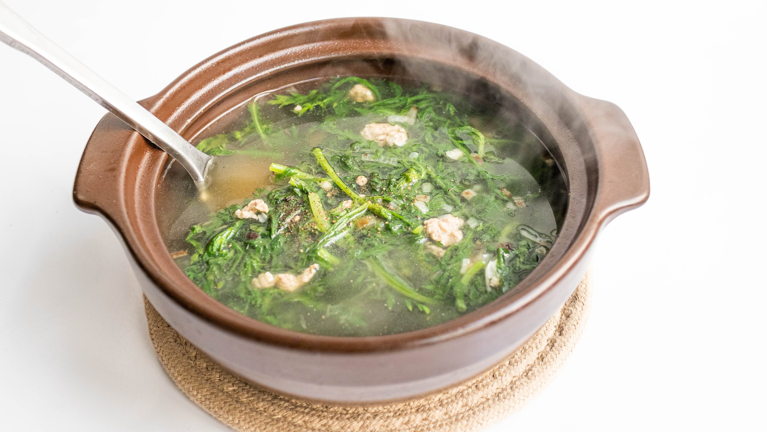 Vietnamese Ground Pork &amp; Chrysanthemum Greens Soup (Canh Tan O/Cai Cuc Nau Thit Bam)