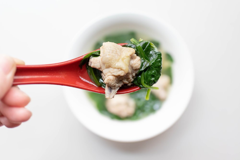 Vietnamese Chicken Soup with Baby Spinach (Canh Ga Nau Rau)