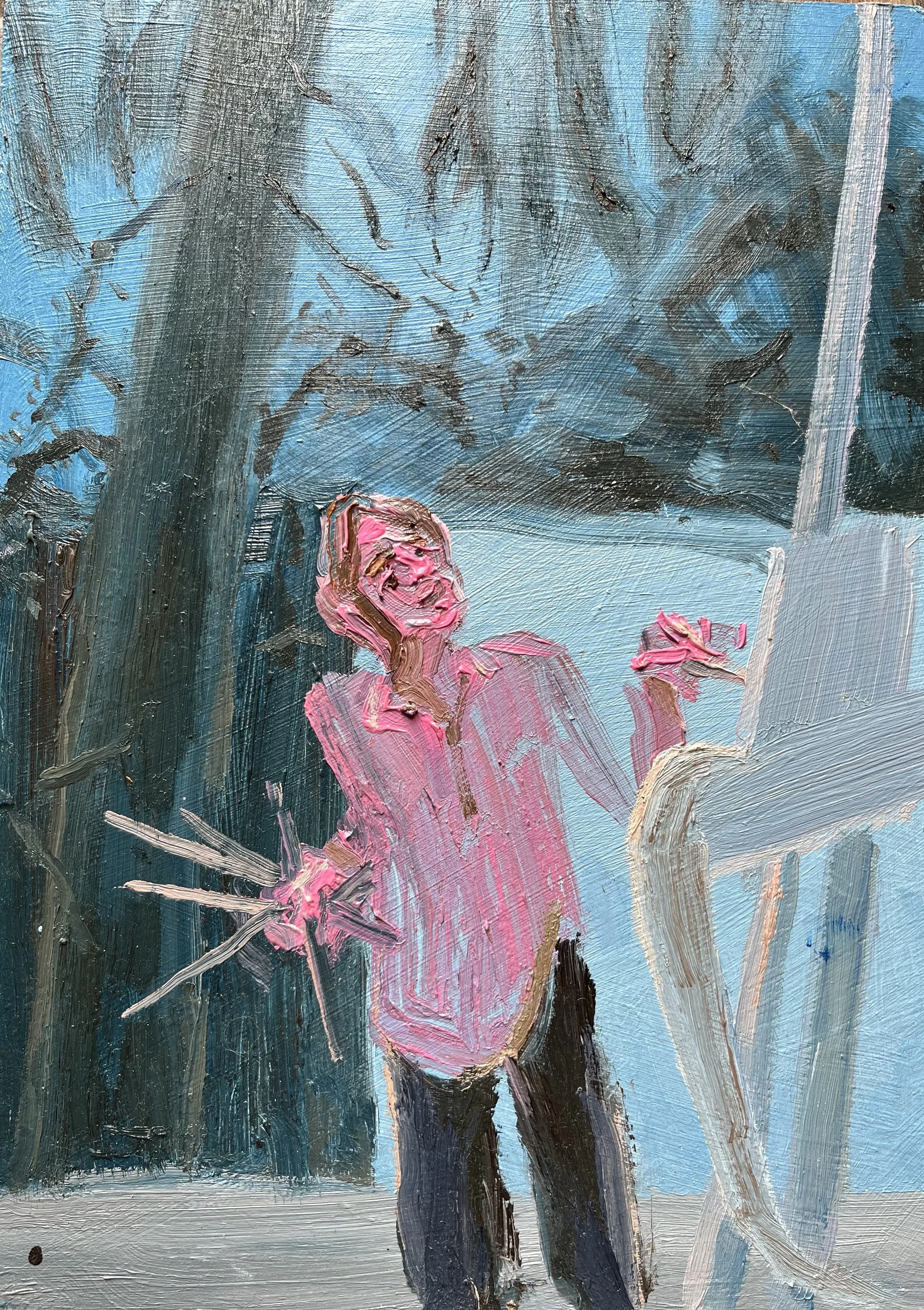 Night Shift 'Pink Shirt' Oil on gesso board 28x20 cms Available £1850