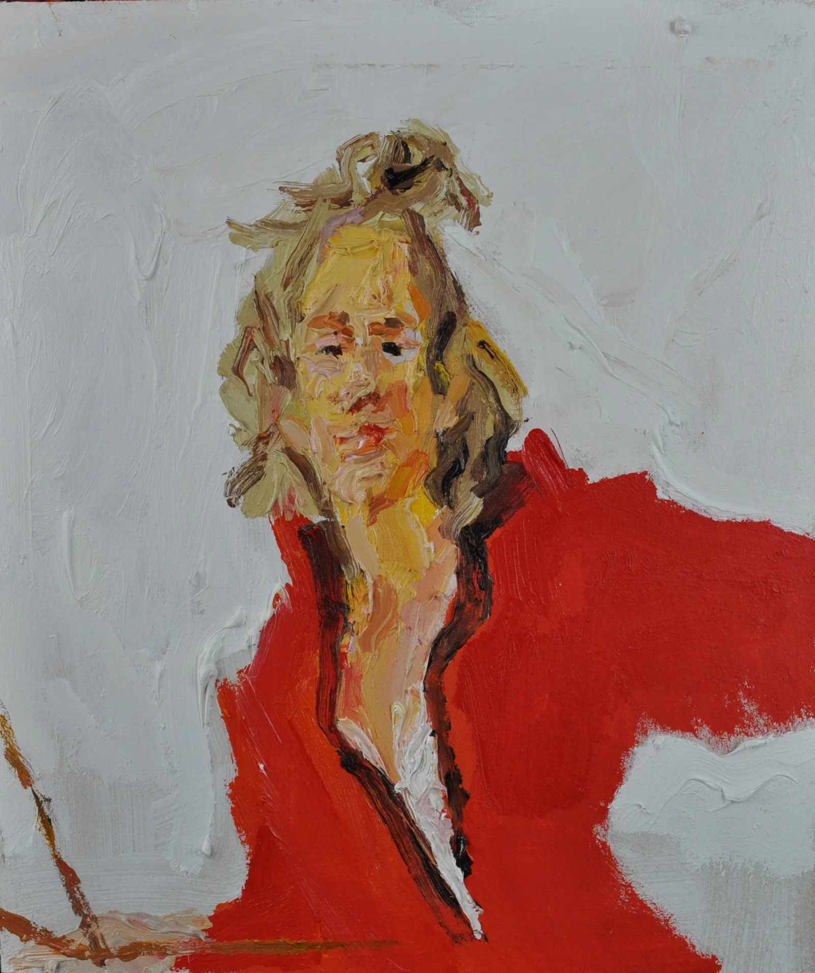 Night Shift, Red overall ' oil on gesso board 24x28cms Oil Sold