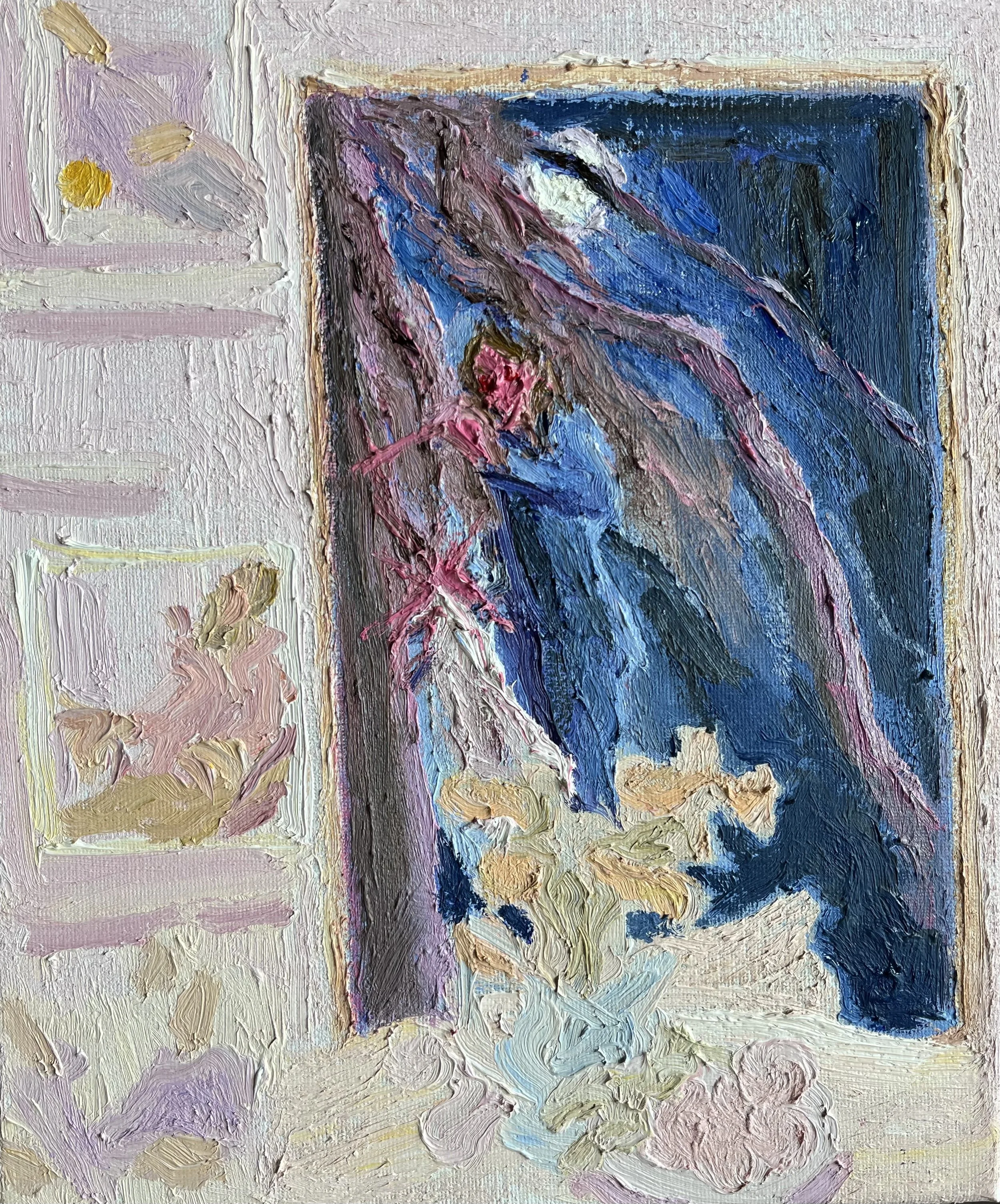 Night shift 'with flowers and moon'.oil on canvas 30x25 cms Available £1850