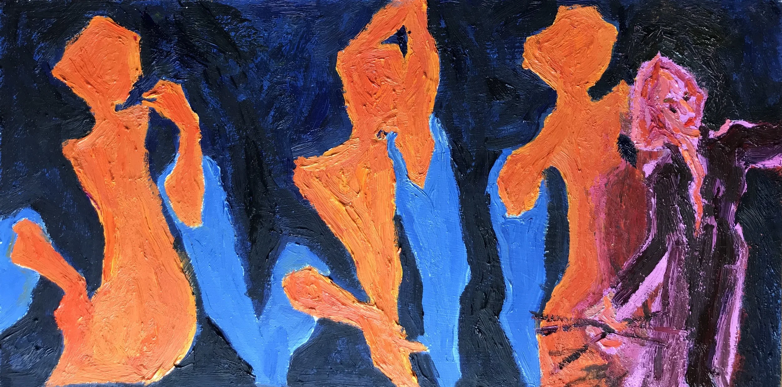 Night Shift'Dancing with Fran'2 Oil on Gesso Board 22 x32 cms Available £1850