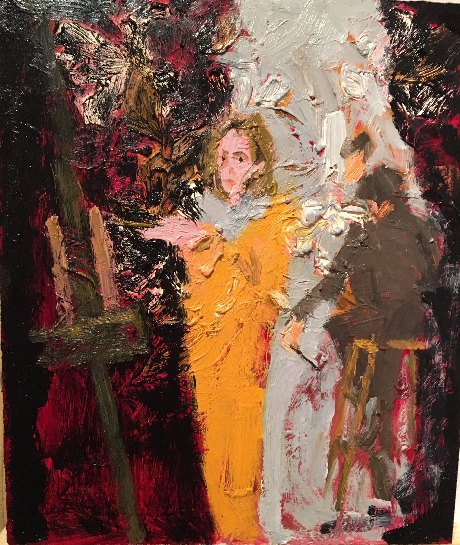 Night Shift Oil on gessod Board 26x24 Sold