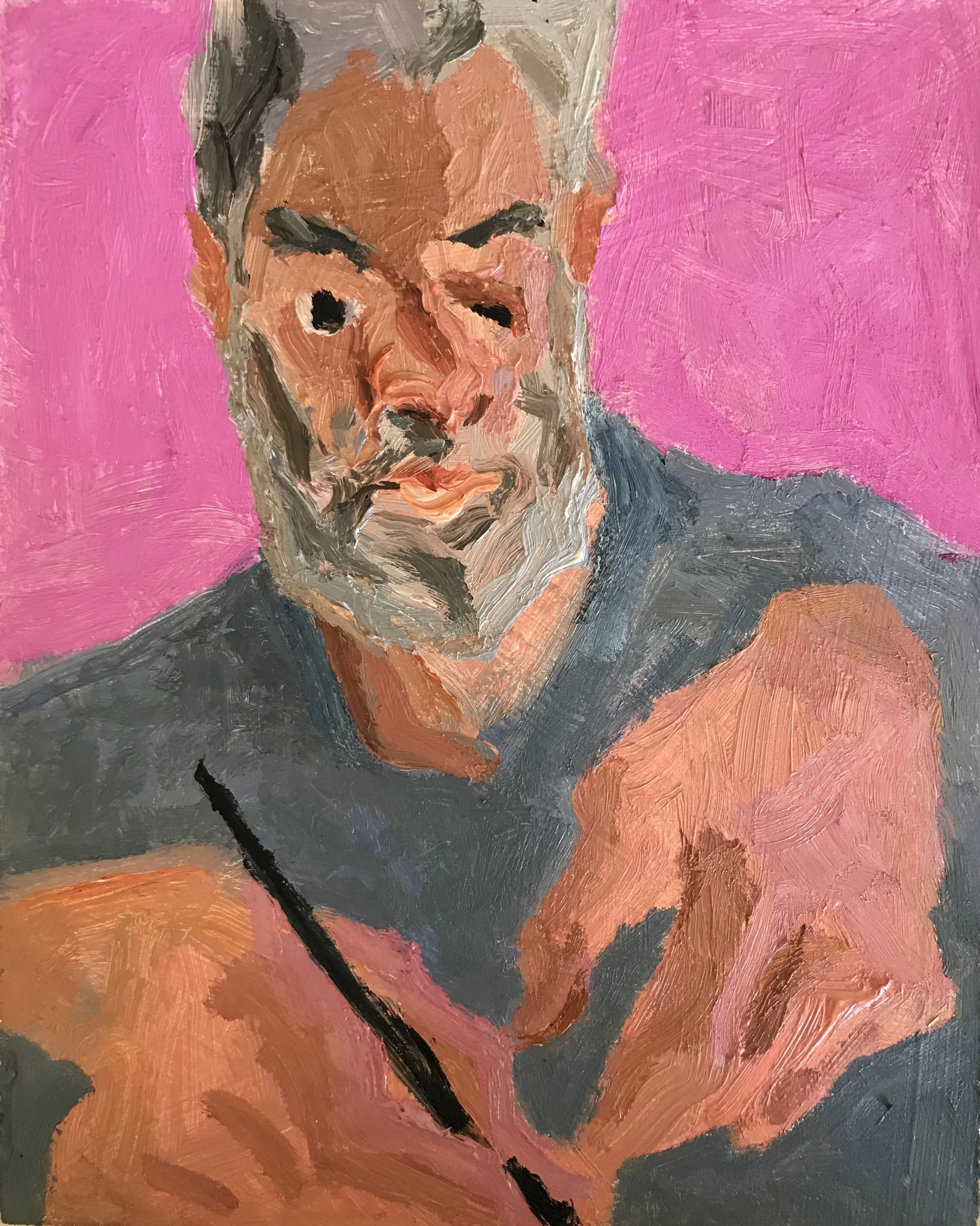 Quick Portrait 'G_ 2, American artist drawing me painting him. oil on gessoed board 28x24 cms Available £1850