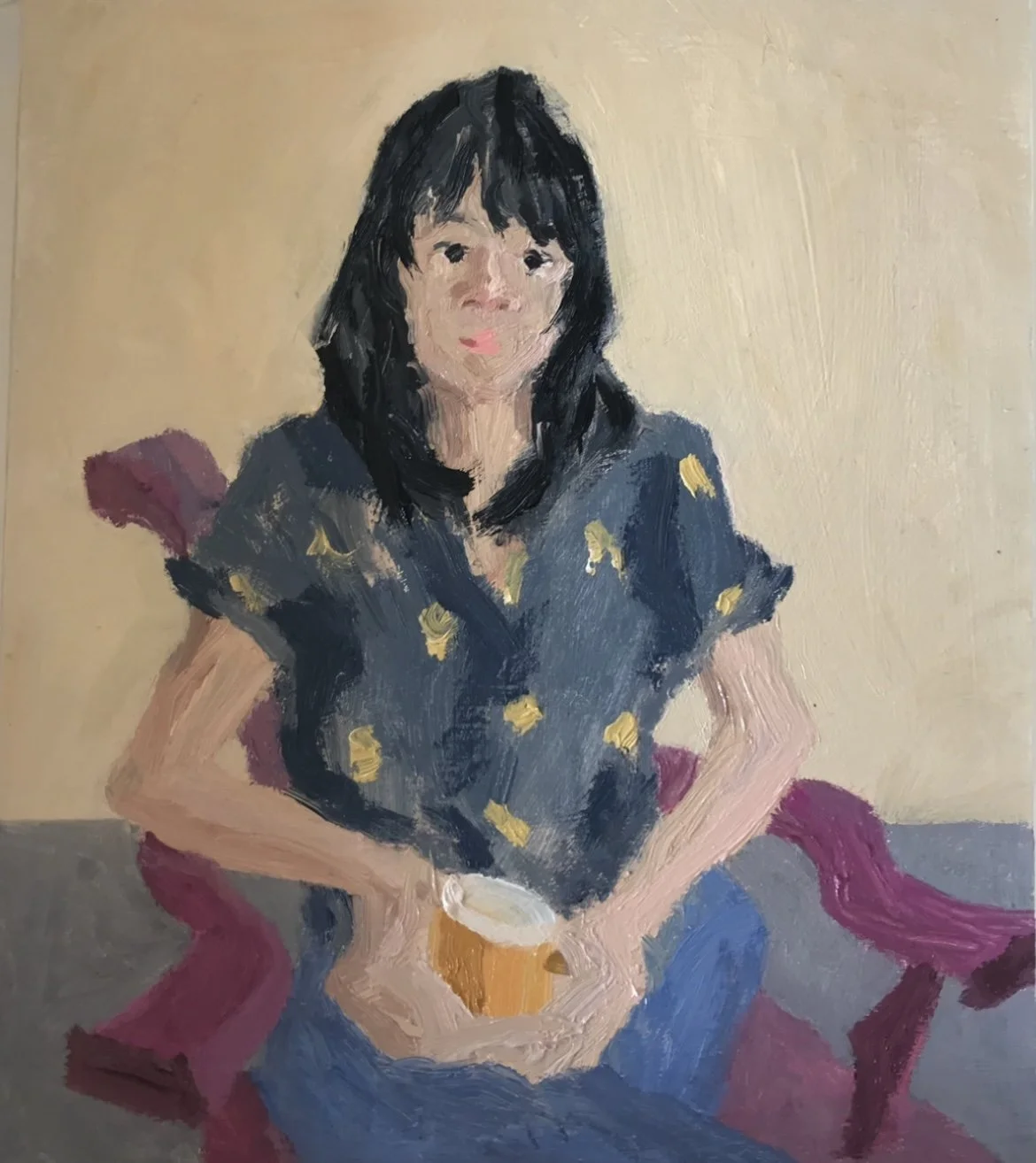 Quick portrait 'M' oil on gessoed board 28x24 cms Sold