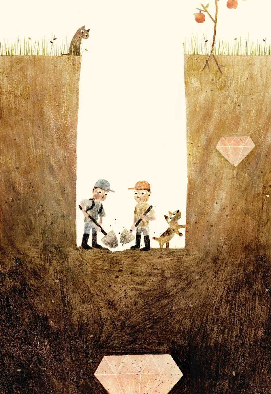 Sam and Dave Dig a Hole. Illustrator: Jon Klassen. Author: Mac Barnett