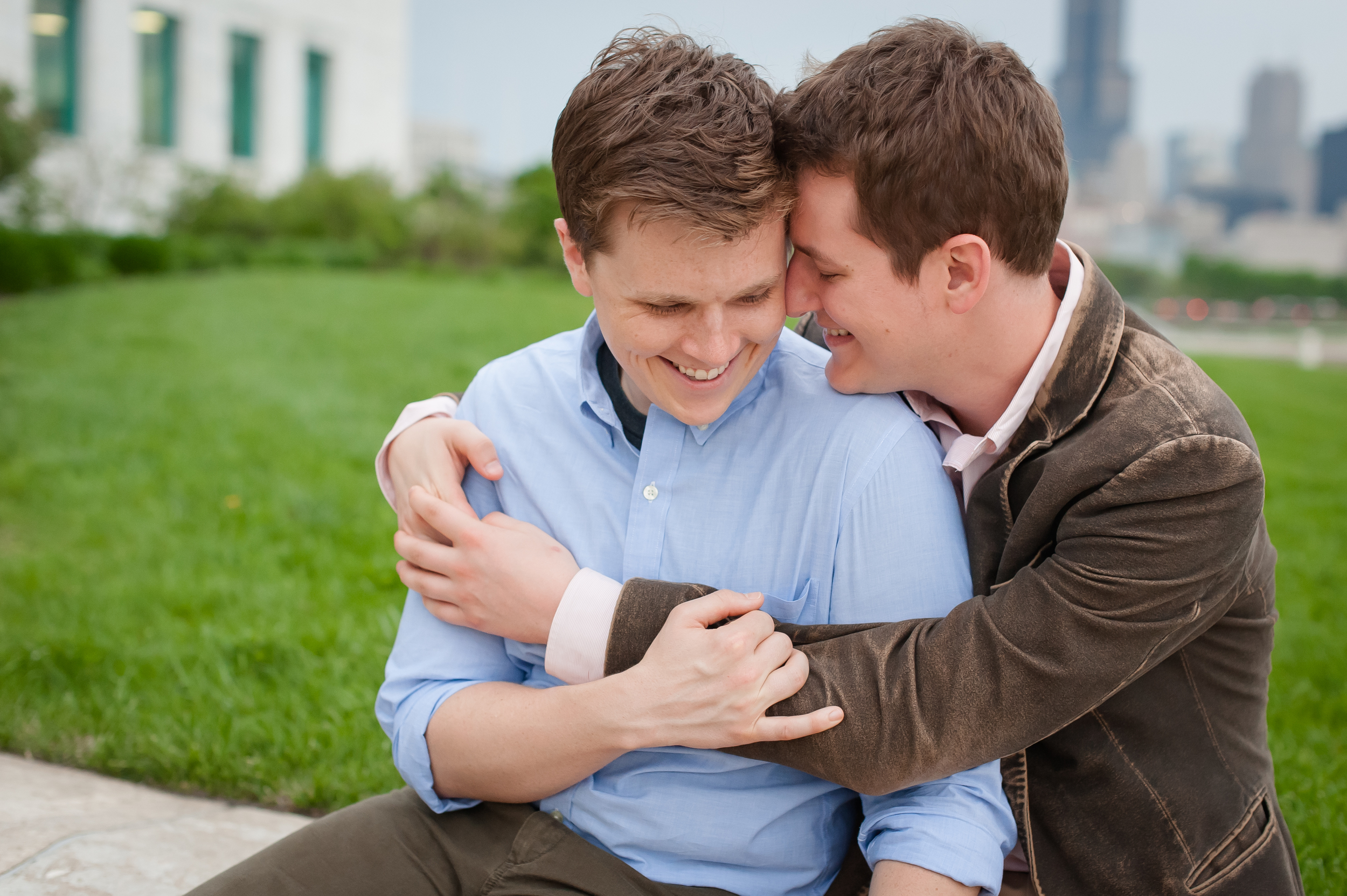 Same sex couple of museum campus in chicago