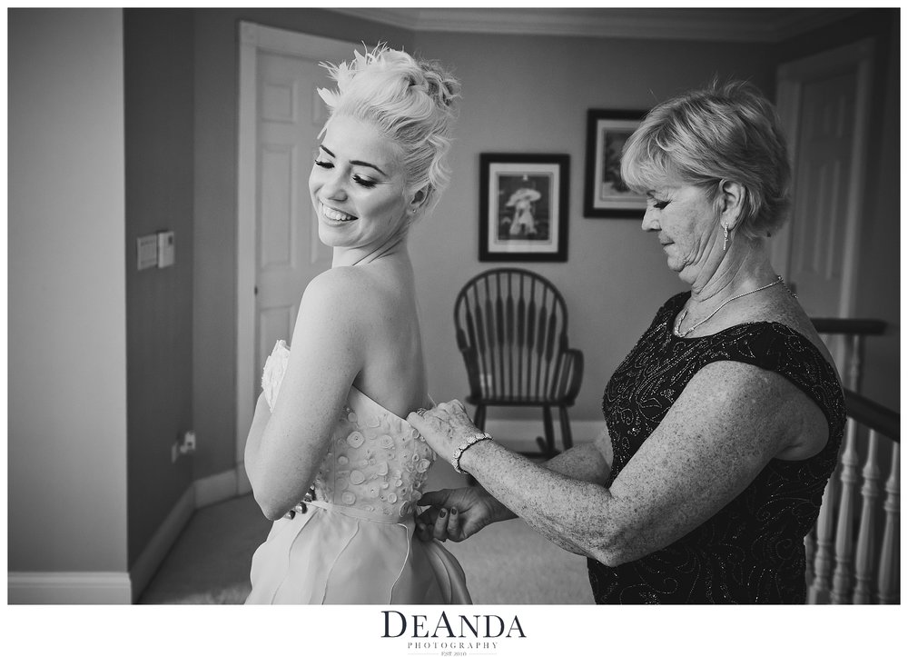 Bride getting in Dress