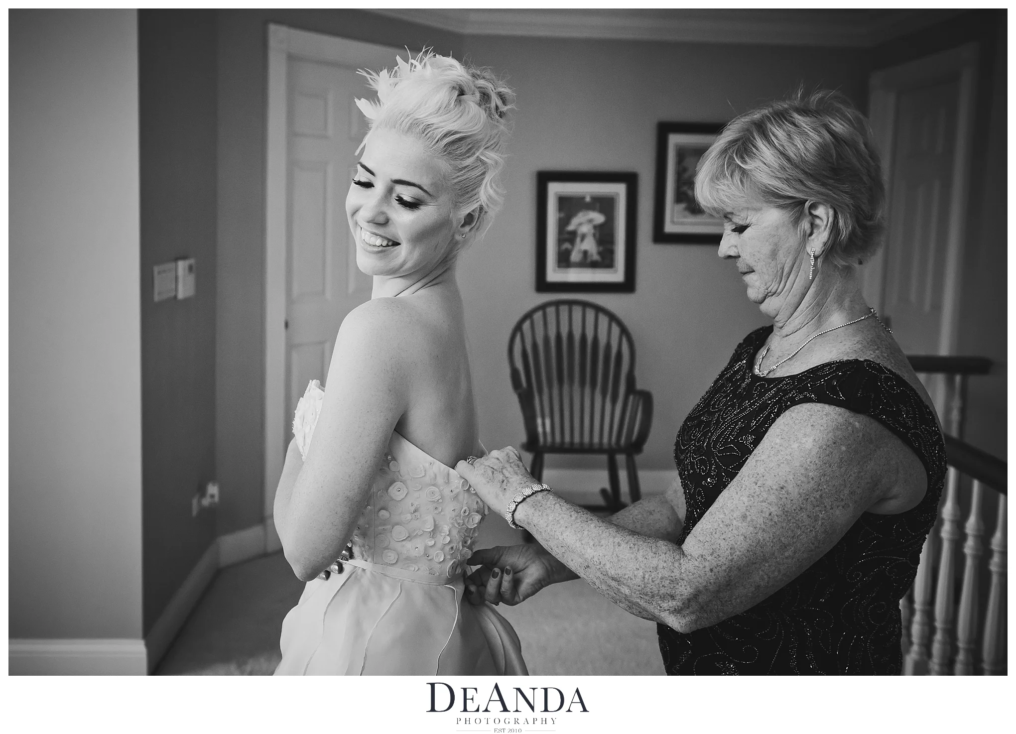Bride getting in Dress