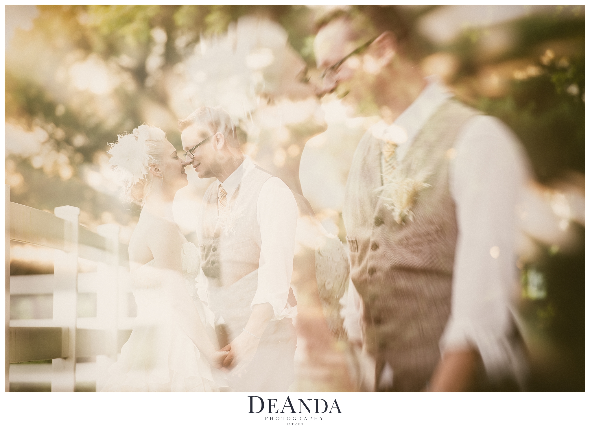 Double Exposure Image of bride and groom