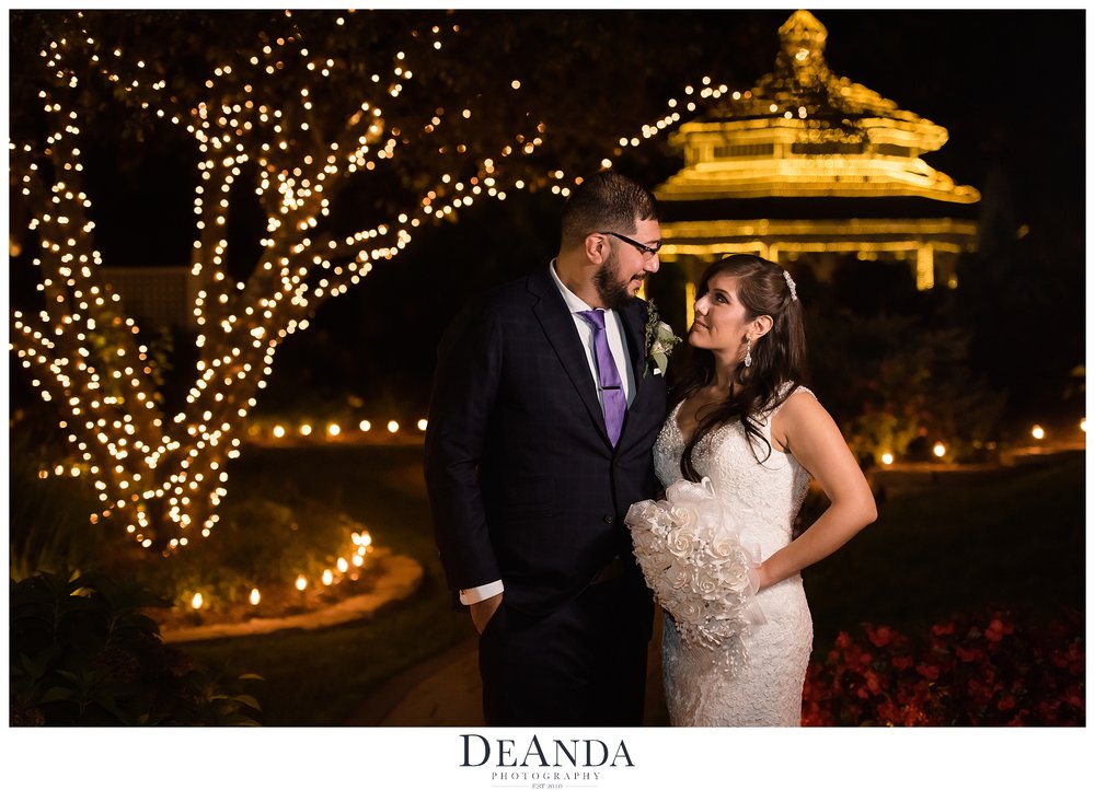 nightime photo of bride and groom