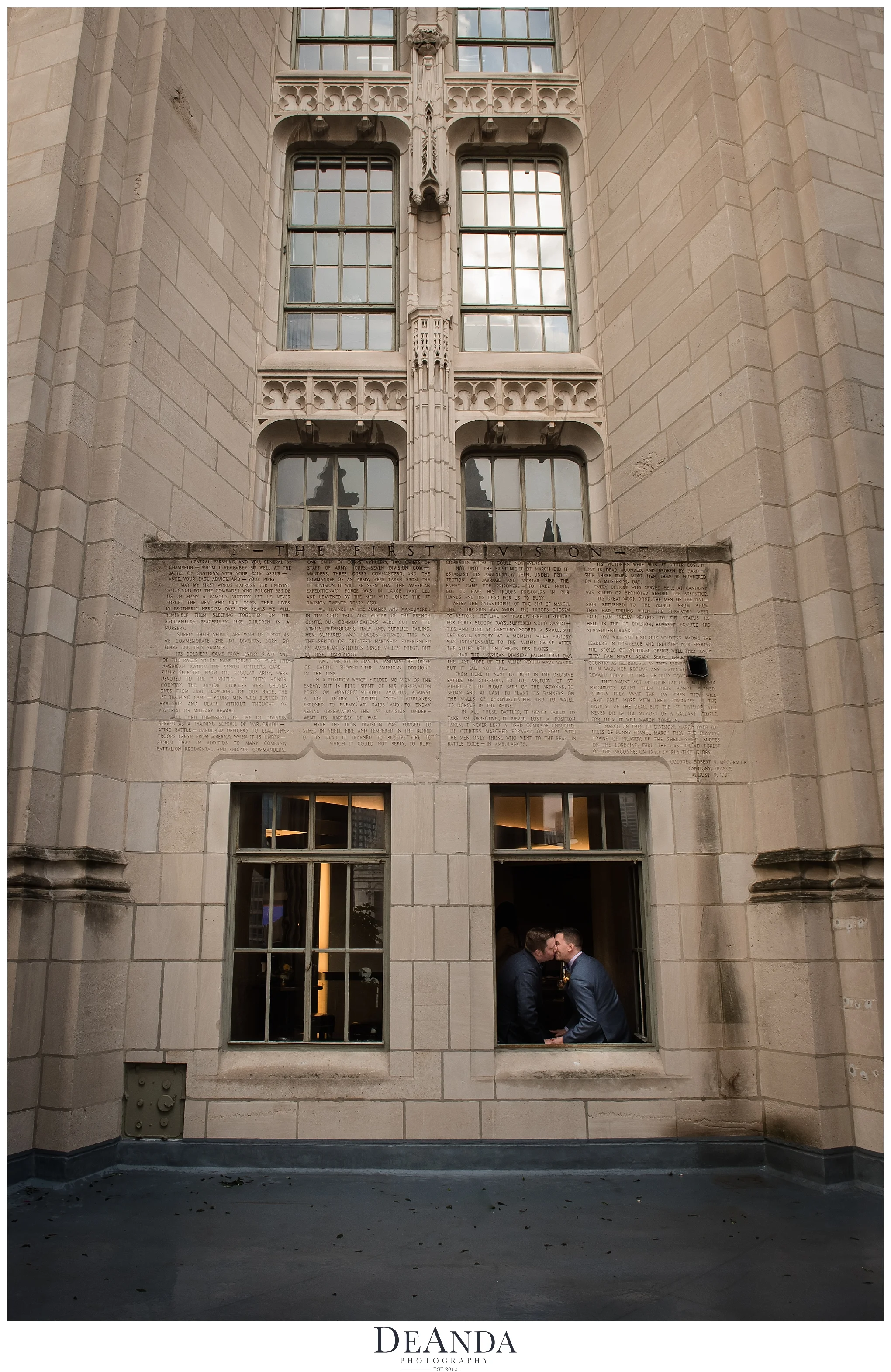 grooms on crown at tribune tower