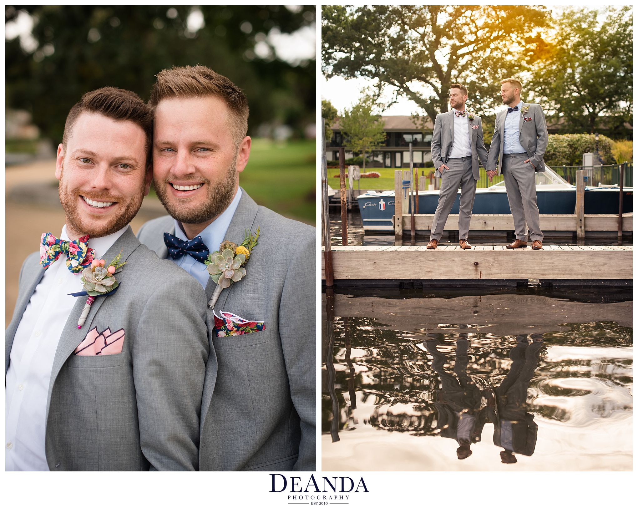 grooms wedding portraits together in lake geneva