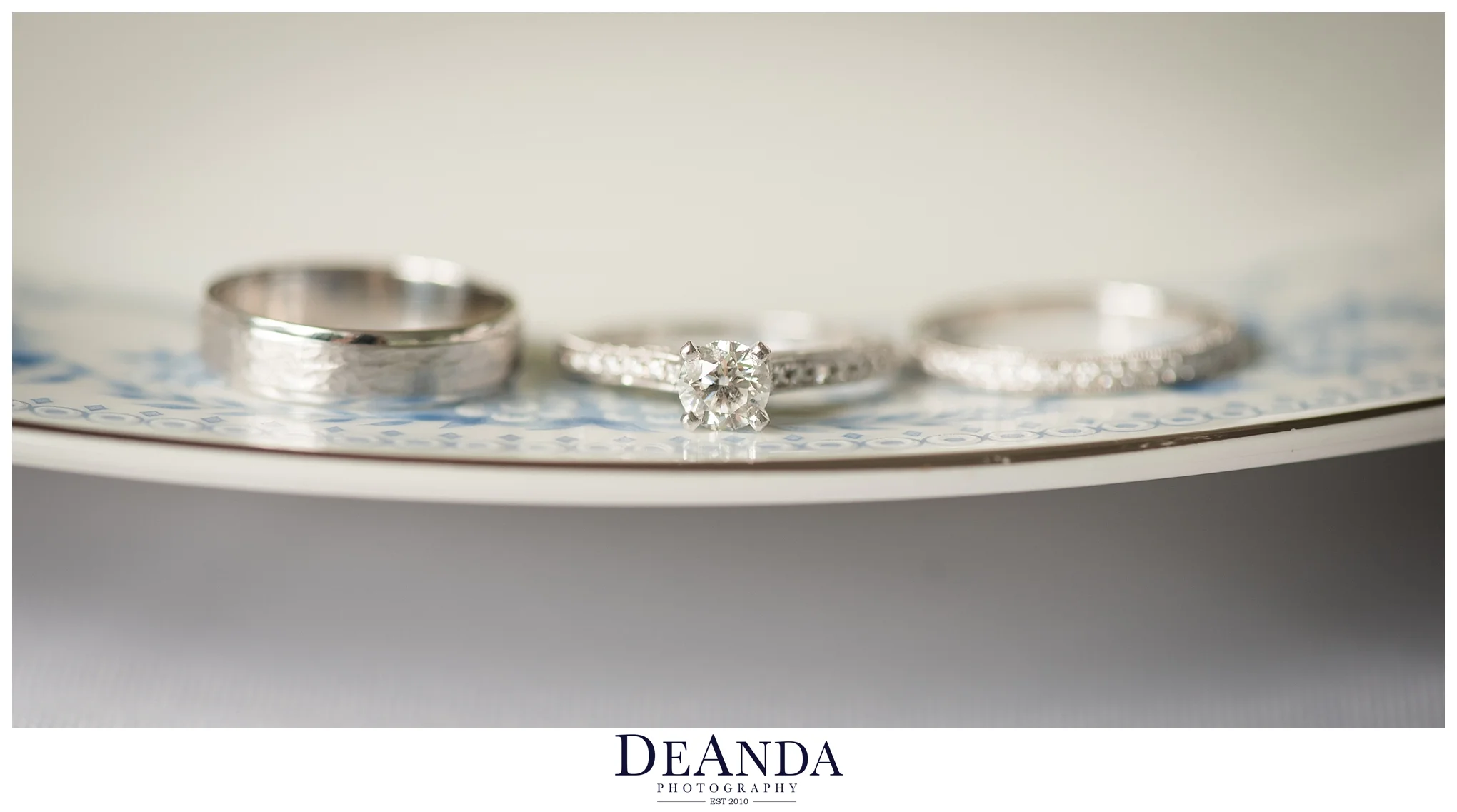 wedding rings on vintage plate