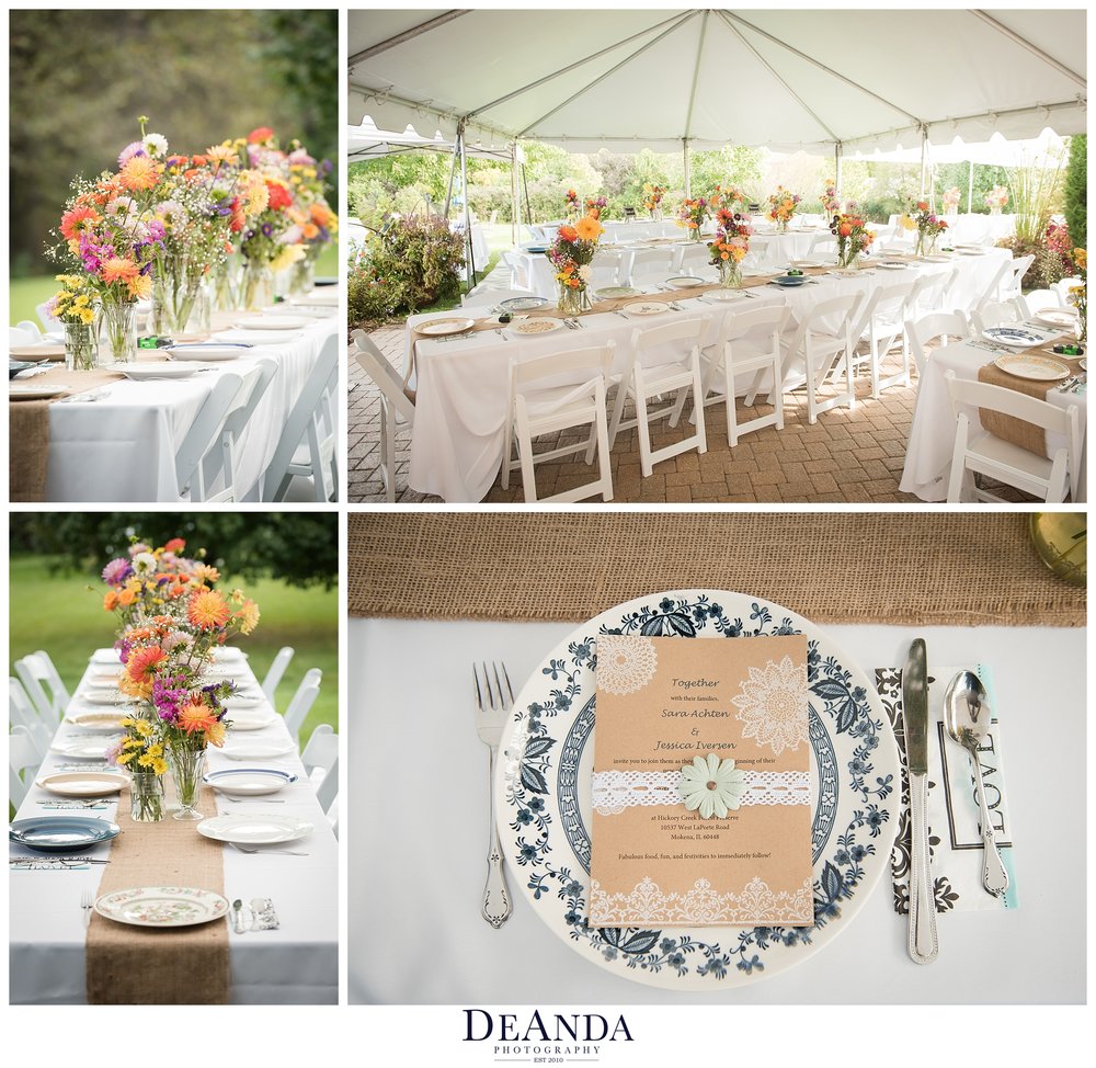 vintage plates at outdoor wedding