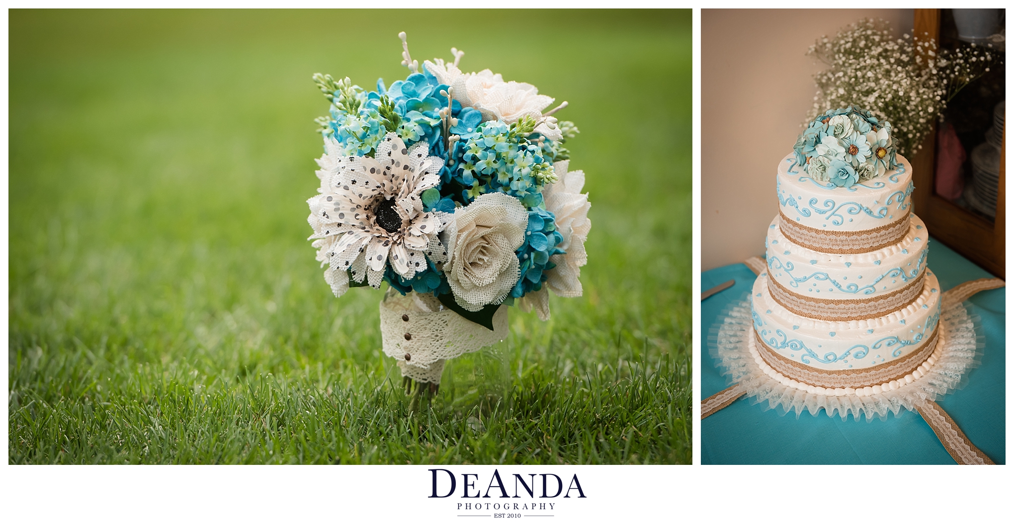 DIY bouquet of fabric flowers and wedding cake
