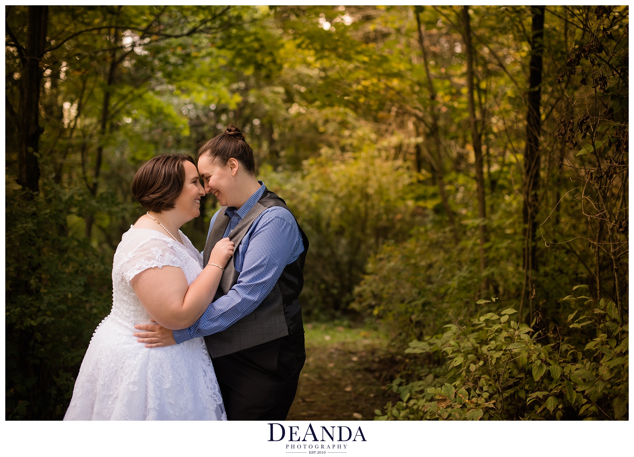 same sex couple wedding photography forest preserve in mokena