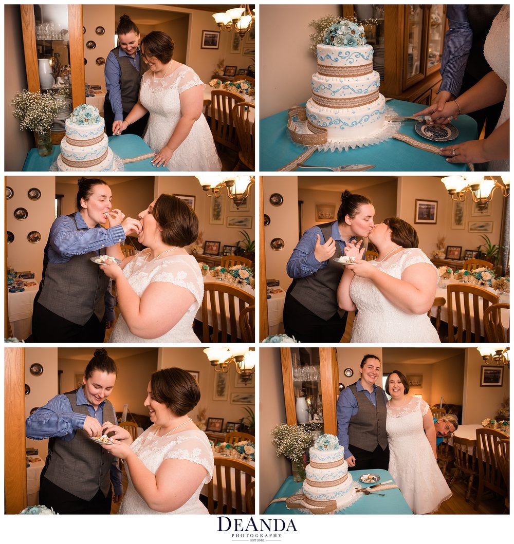 cake cut with two brides